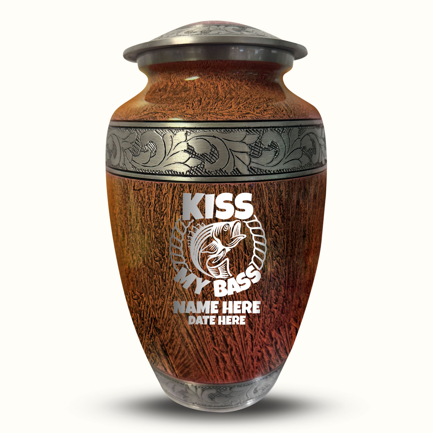 Custom Large Cremation Urn for Human Ashes - Elevate Collection - Funny Fishing Design - Distressed Finish - 200 Cubic Inch