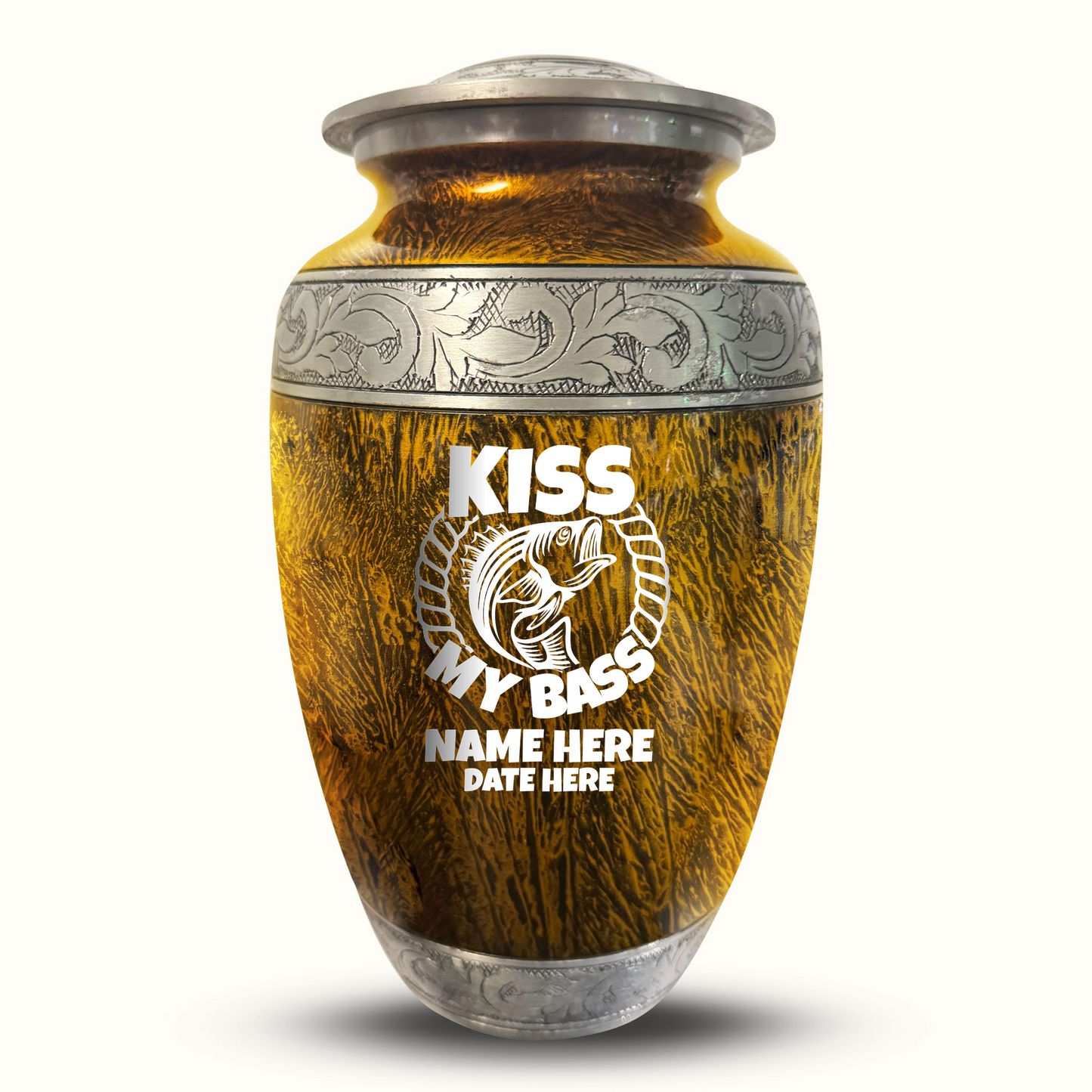 Custom Large Cremation Urn for Human Ashes - Elevate Collection - Funny Fishing Design - Distressed Finish - 200 Cubic Inch