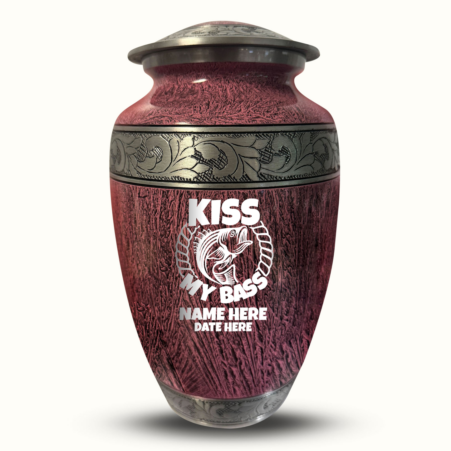 Custom Large Cremation Urn for Human Ashes - Elevate Collection - Funny Fishing Design - Distressed Finish - 200 Cubic Inch