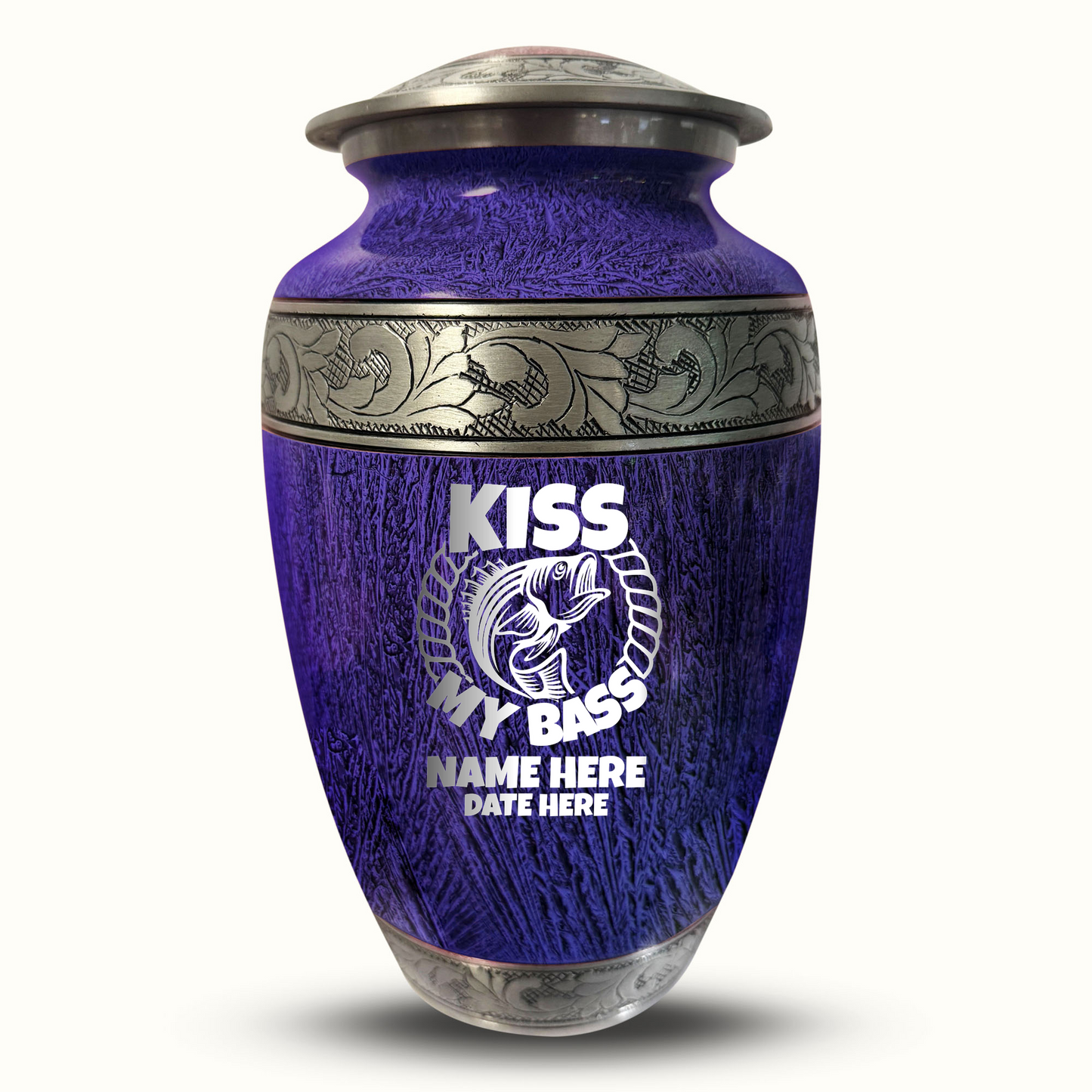Custom Large Cremation Urn for Human Ashes - Elevate Collection - Funny Fishing Design - Distressed Finish - 200 Cubic Inch