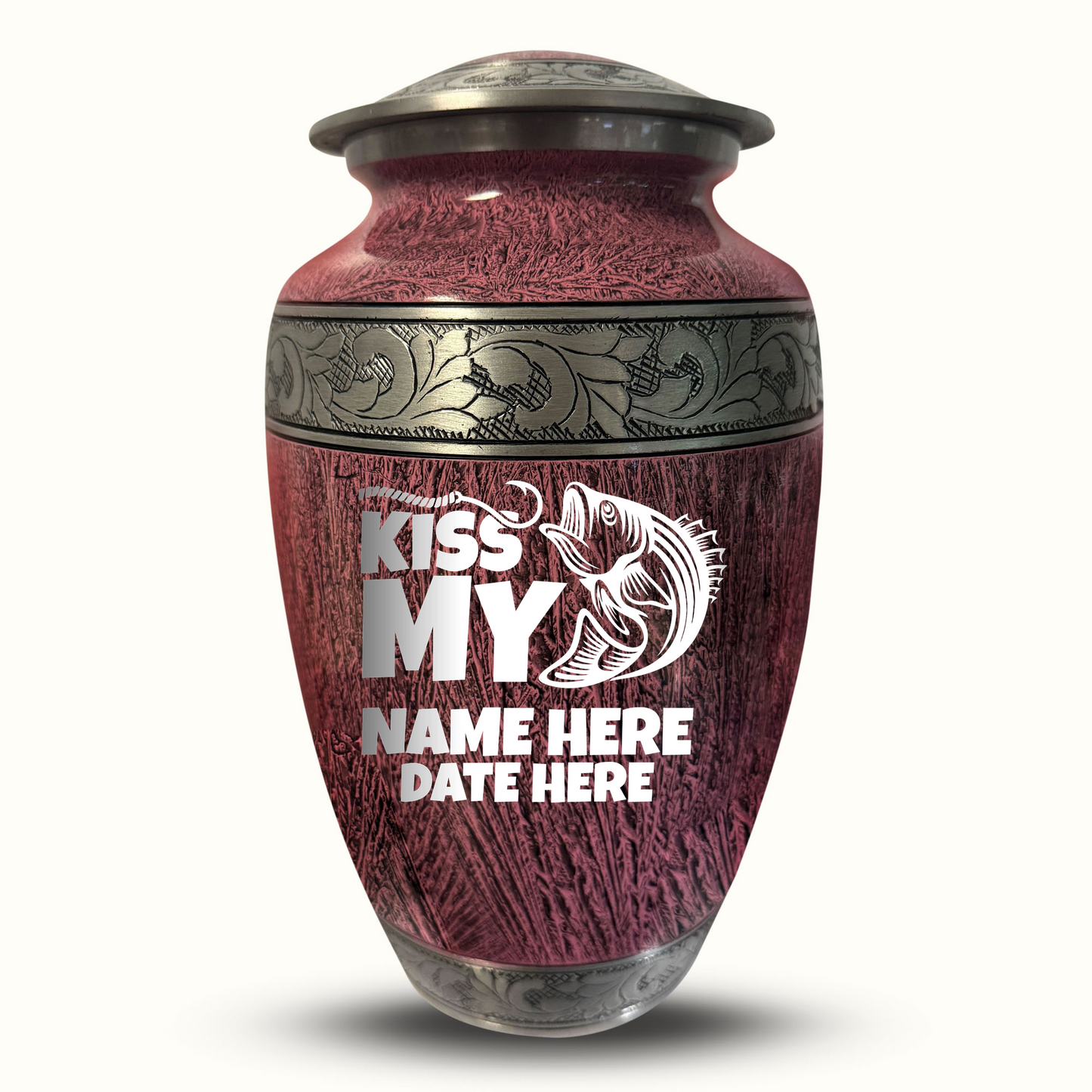 Custom Large Cremation Urn for Human Ashes - Elevate Collection - Funny Fishing Design - Distressed Finish - 200 Cubic Inch