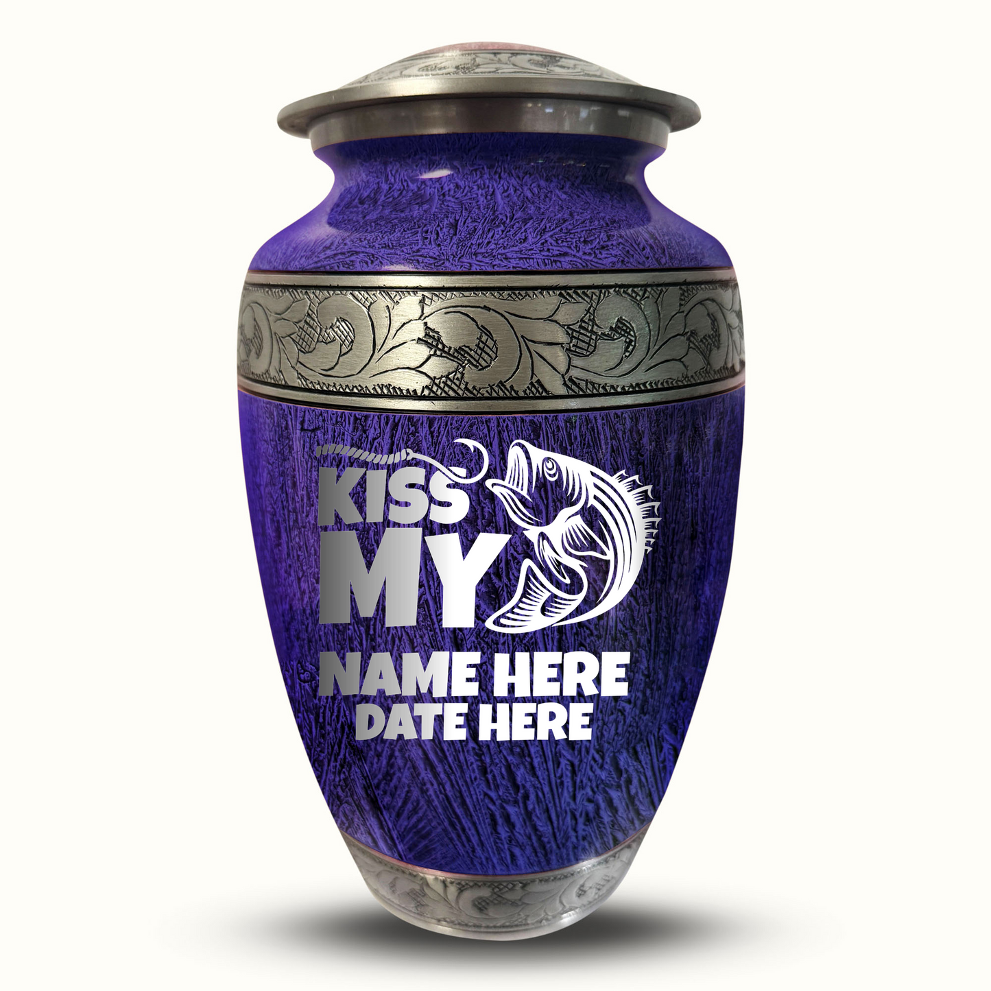 Custom Large Cremation Urn for Human Ashes - Elevate Collection - Funny Fishing Design - Distressed Finish - 200 Cubic Inch