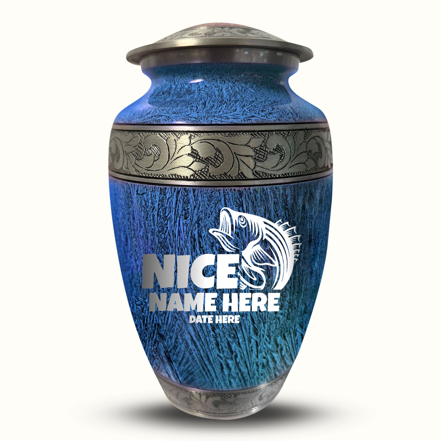 Custom Large Cremation Urn for Human Ashes - Elevate Collection - Funny Fishing Design - Distressed Finish - 200 Cubic Inch