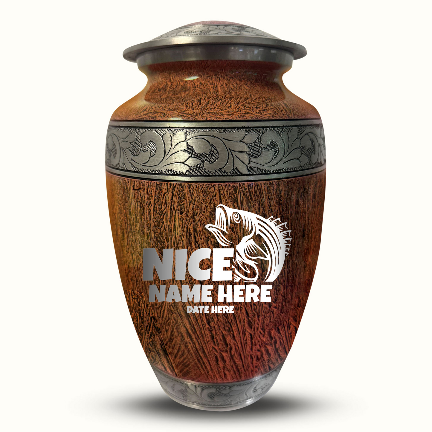 Custom Large Cremation Urn for Human Ashes - Elevate Collection - Funny Fishing Design - Distressed Finish - 200 Cubic Inch