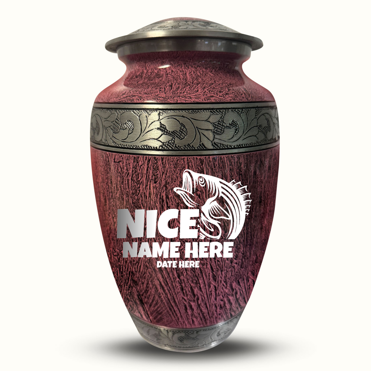 Custom Large Cremation Urn for Human Ashes - Elevate Collection - Funny Fishing Design - Distressed Finish - 200 Cubic Inch