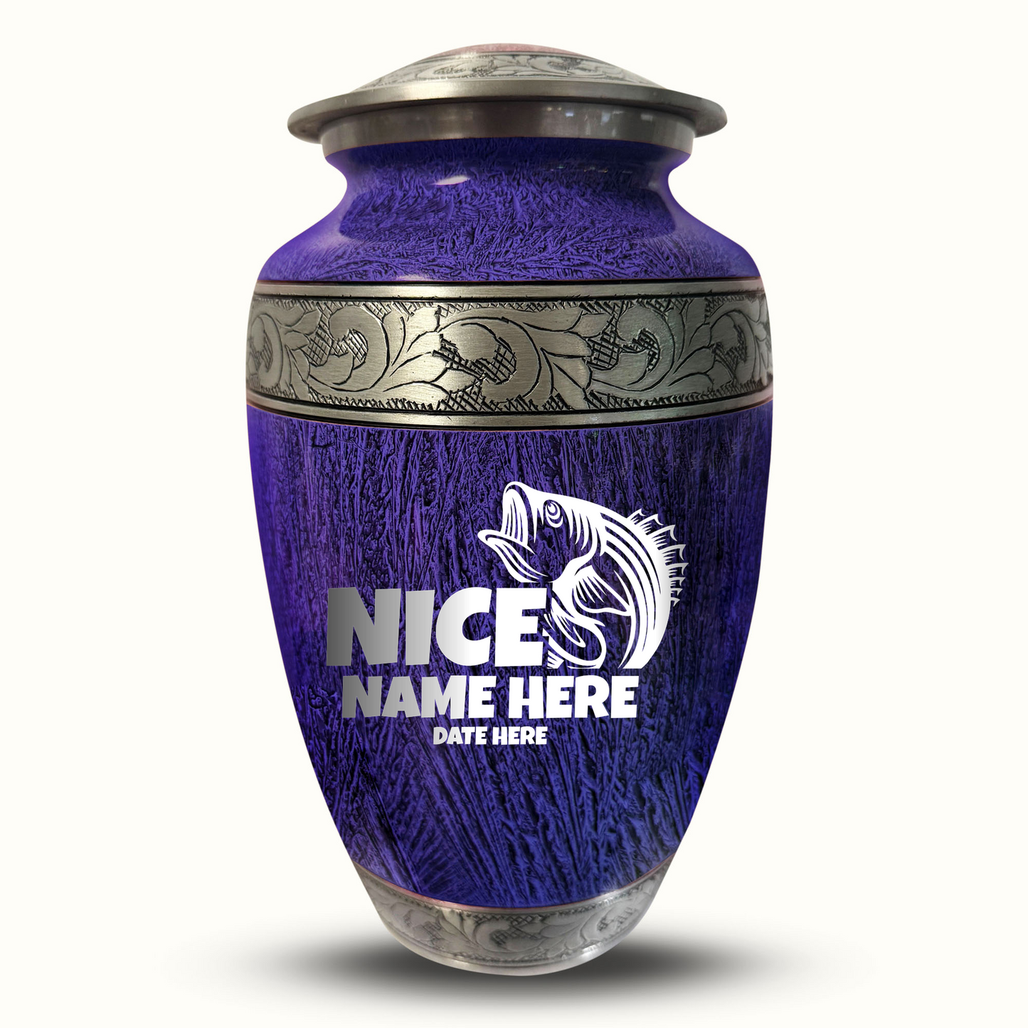 Custom Large Cremation Urn for Human Ashes - Elevate Collection - Funny Fishing Design - Distressed Finish - 200 Cubic Inch