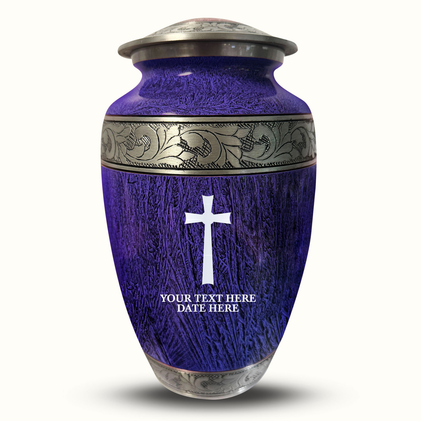 Custom Large Cremation Urn for Human Ashes - Elevate Collection - Memorial Cross Design - Distressed Finish - 200 Cubic Inch