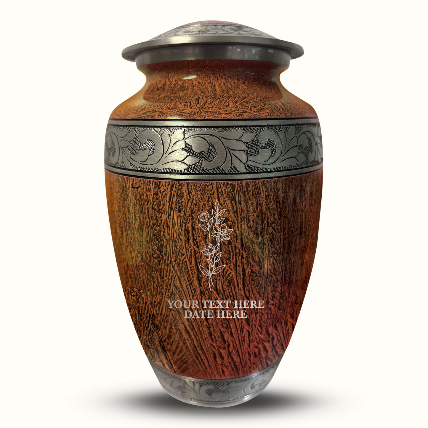 Custom Large Cremation Urn for Human Ashes - Elevate Collection - Floral Design - Distressed Finish - 200 Cubic Inch
