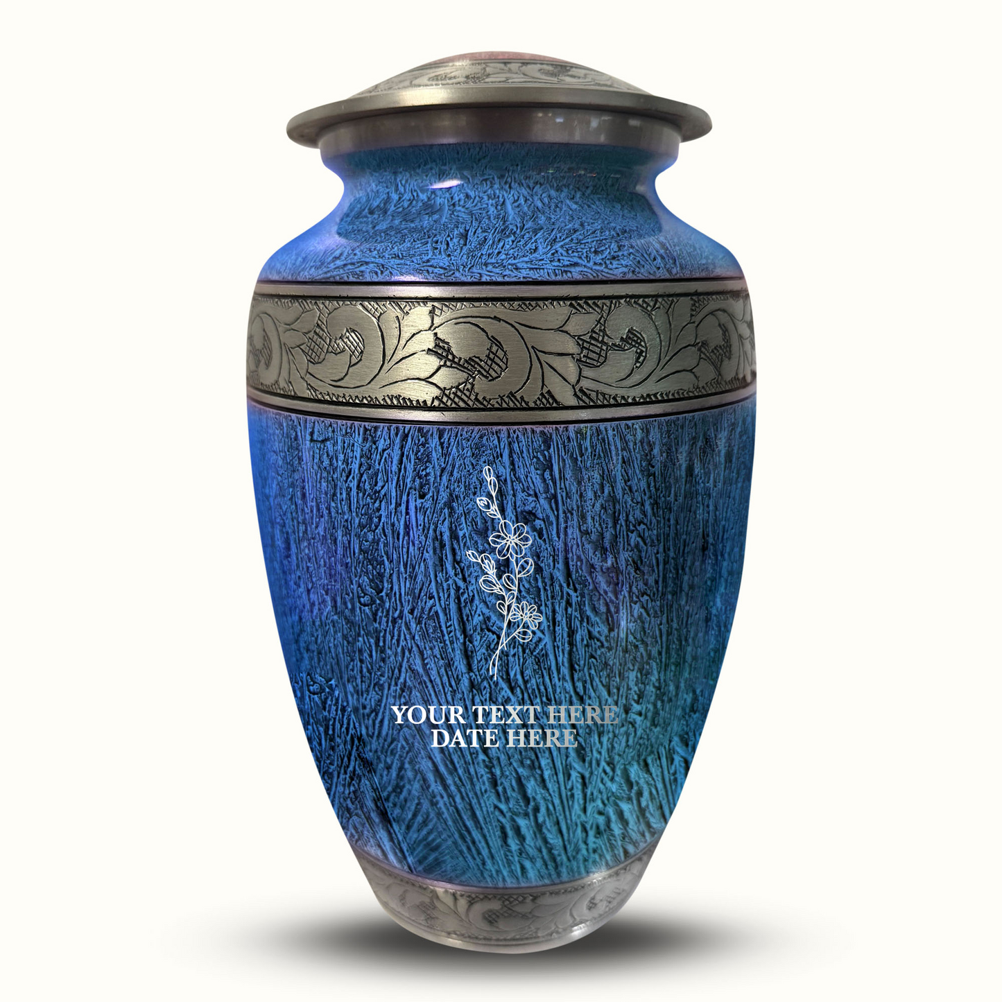 Custom Large Cremation Urn for Human Ashes - Elevate Collection - Floral Design - Distressed Finish - 200 Cubic Inch