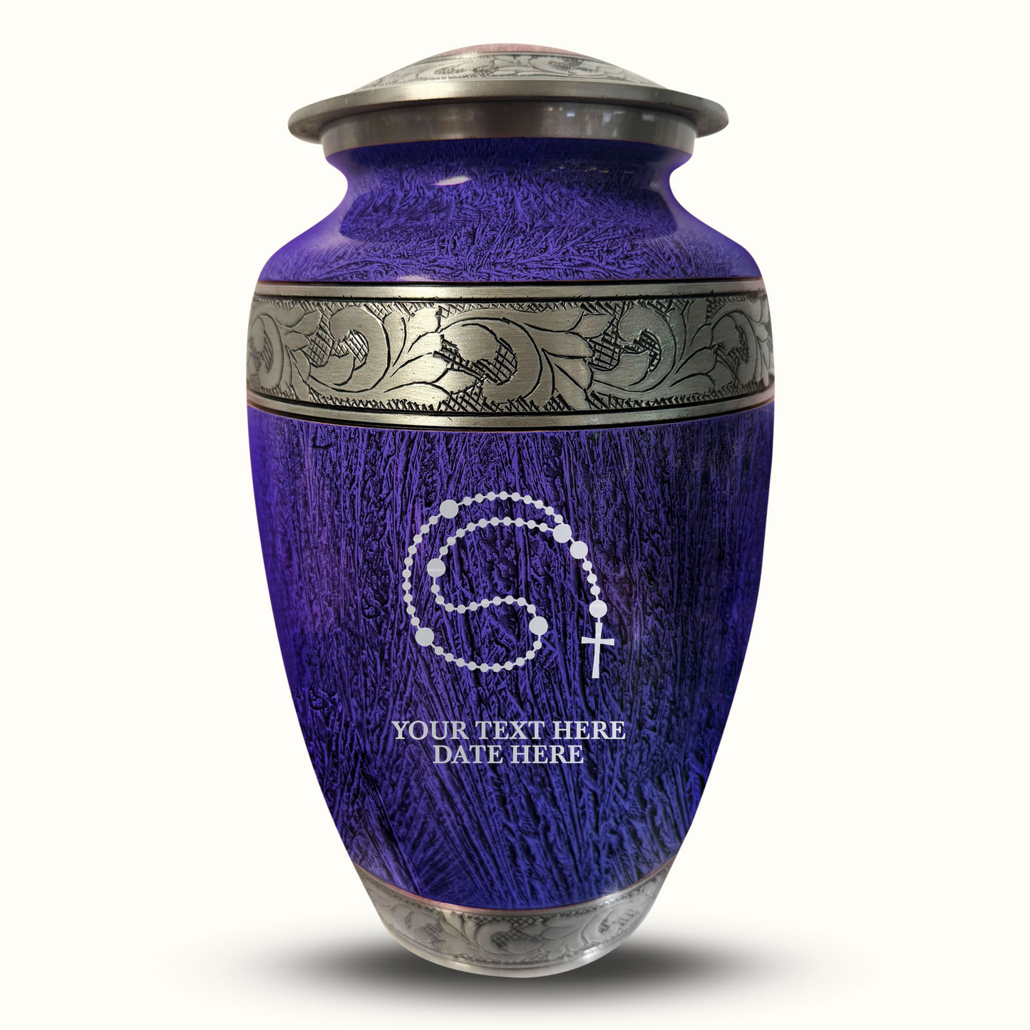 Custom Large Cremation Urn for Human Ashes - Elevate Collection - Rosary Design - Distressed Finish - 200 Cubic Inch