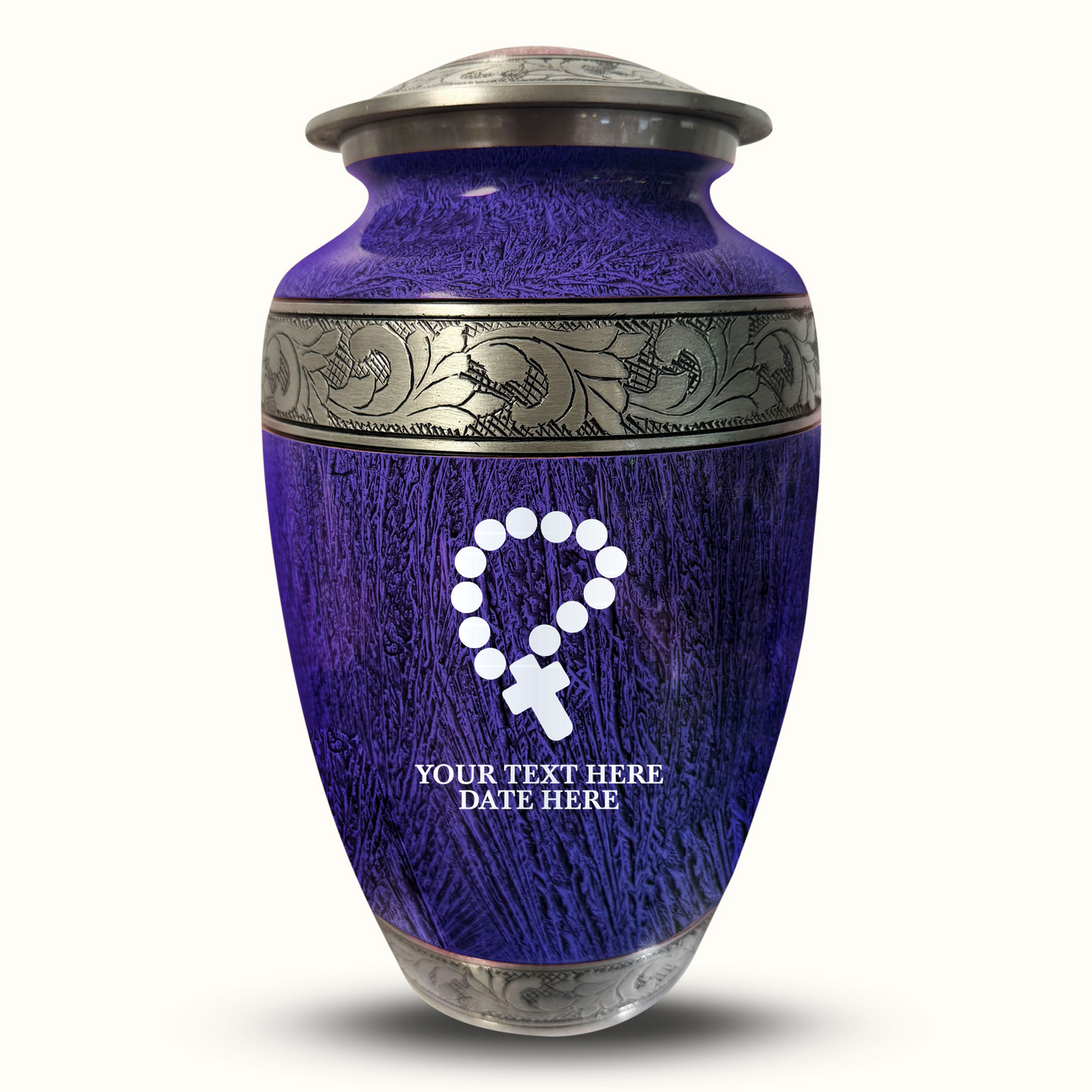 Custom Large Cremation Urn for Human Ashes - Elevate Collection - Rosary Design - Distressed Finish - 200 Cubic Inch