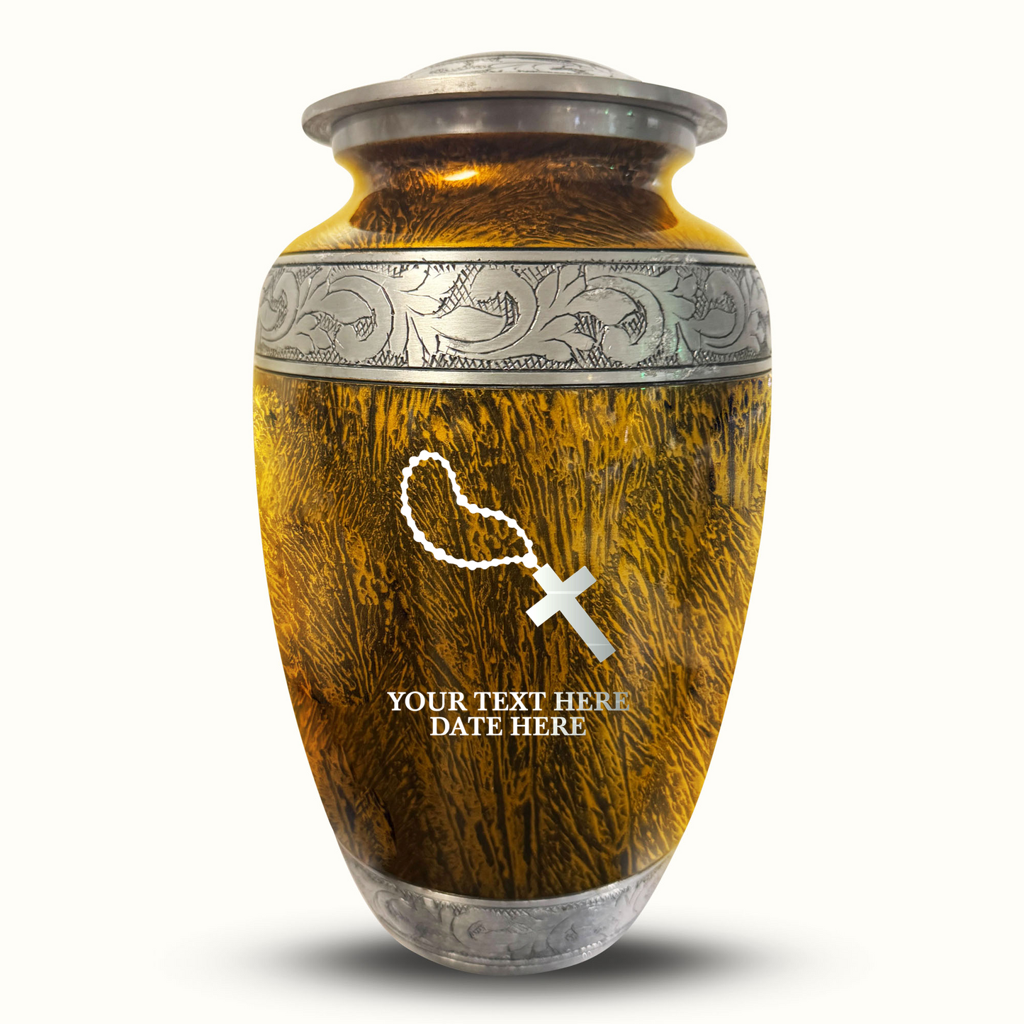 Custom Large Cremation Urn for Human Ashes - Elevate Collection - Rosary Design - Distressed Finish - 200 Cubic Inch