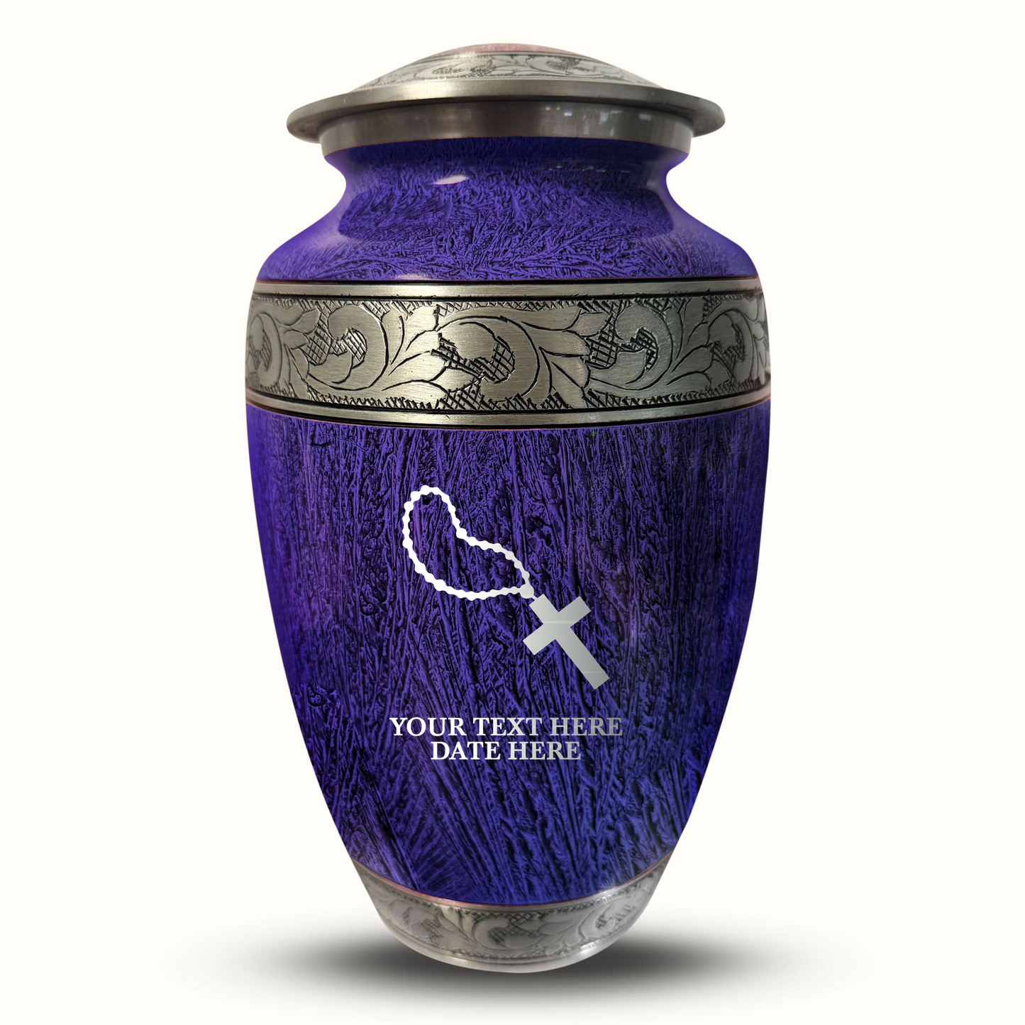 Custom Large Cremation Urn for Human Ashes - Elevate Collection - Rosary Design - Distressed Finish - 200 Cubic Inch