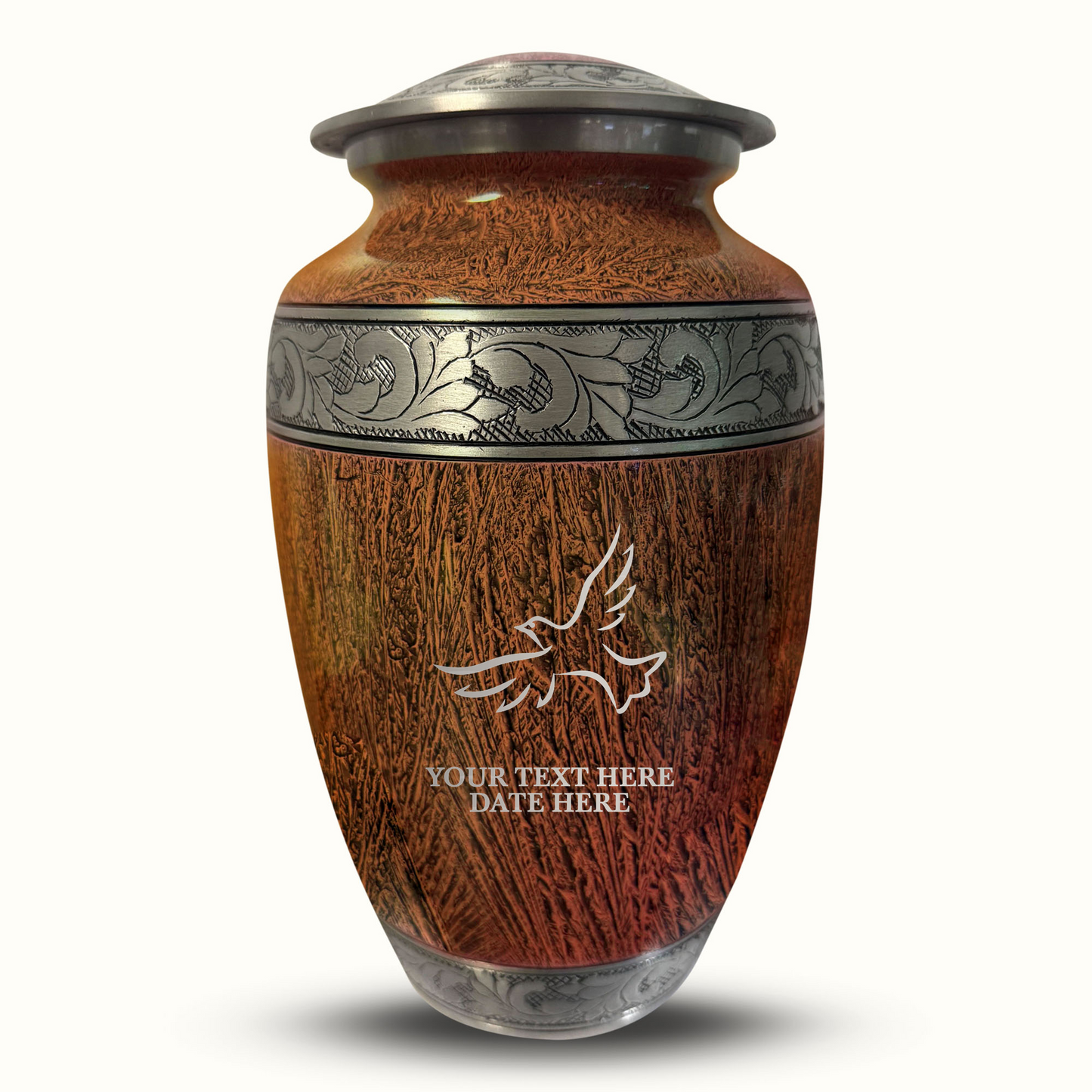 Custom Large Cremation Urn for Human Ashes - Elevate Collection - Memorial Dove Design - Distressed Finish - 200 Cubic Inch