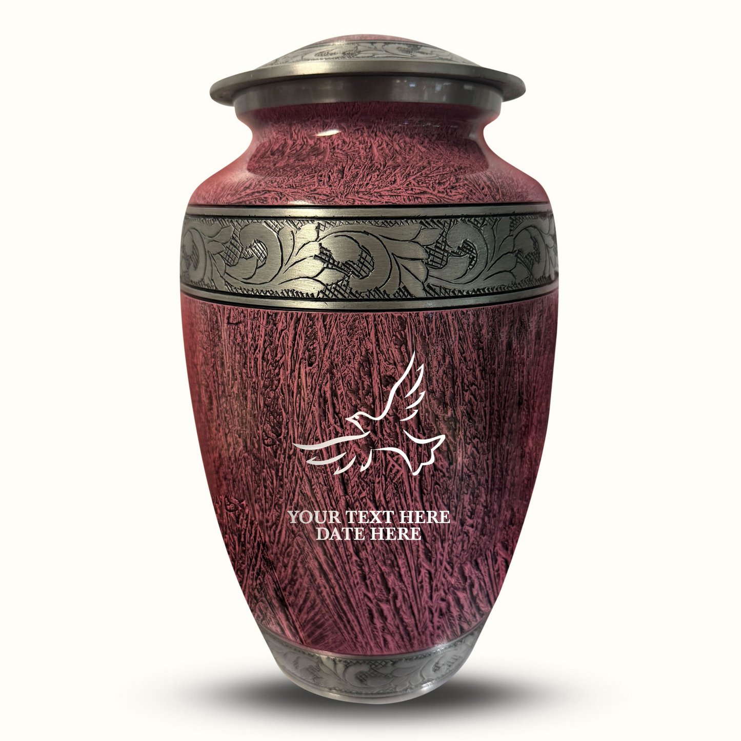 Custom Large Cremation Urn for Human Ashes - Elevate Collection - Memorial Dove Design - Distressed Finish - 200 Cubic Inch