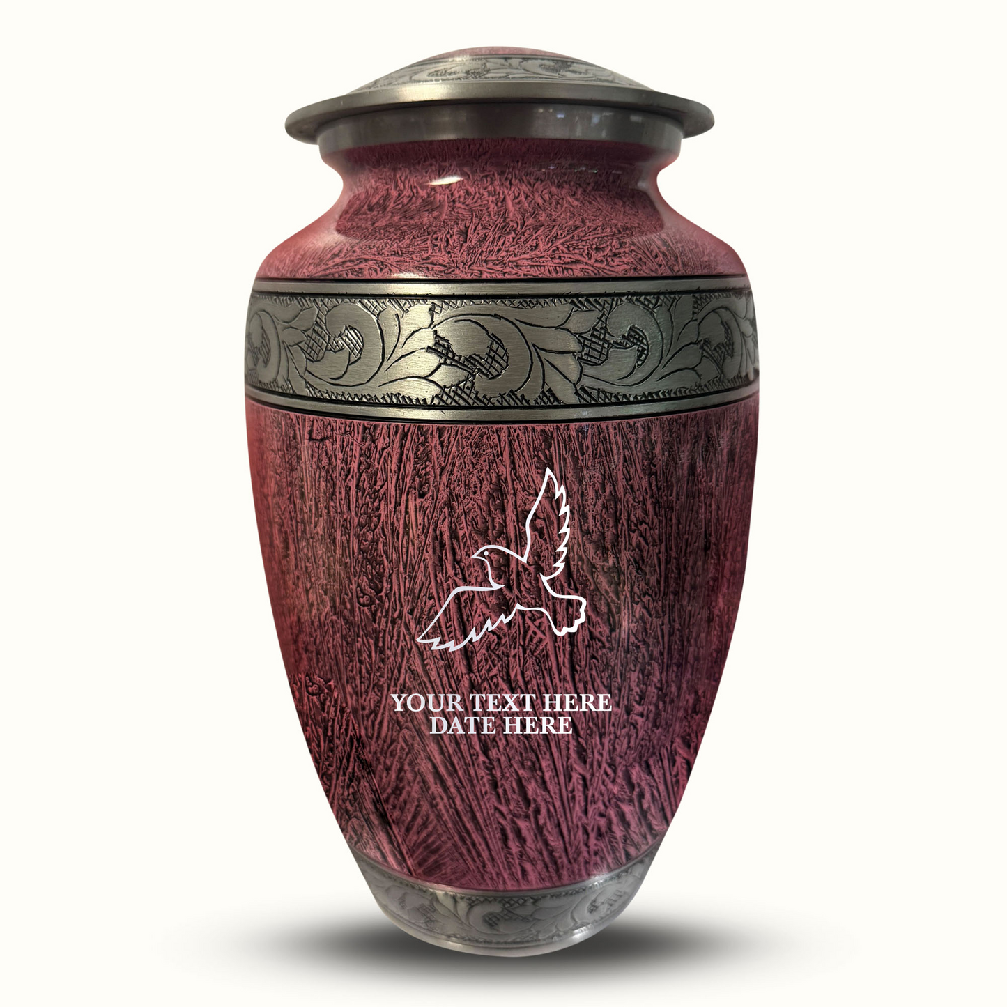 Custom Large Cremation Urn for Human Ashes - Elevate Collection - Memorial Dove Design - Distressed Finish - 200 Cubic Inch