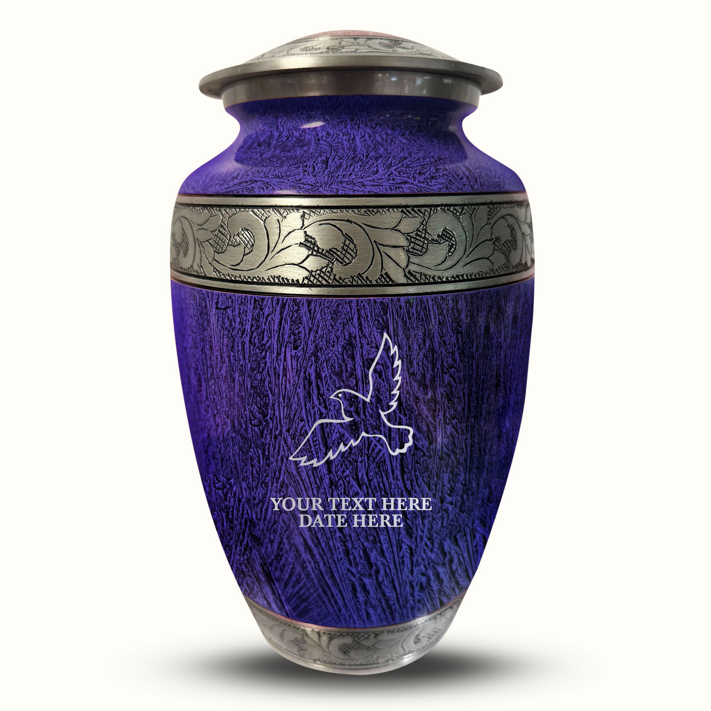 Custom Large Cremation Urn for Human Ashes - Elevate Collection - Memorial Dove Design - Distressed Finish - 200 Cubic Inch