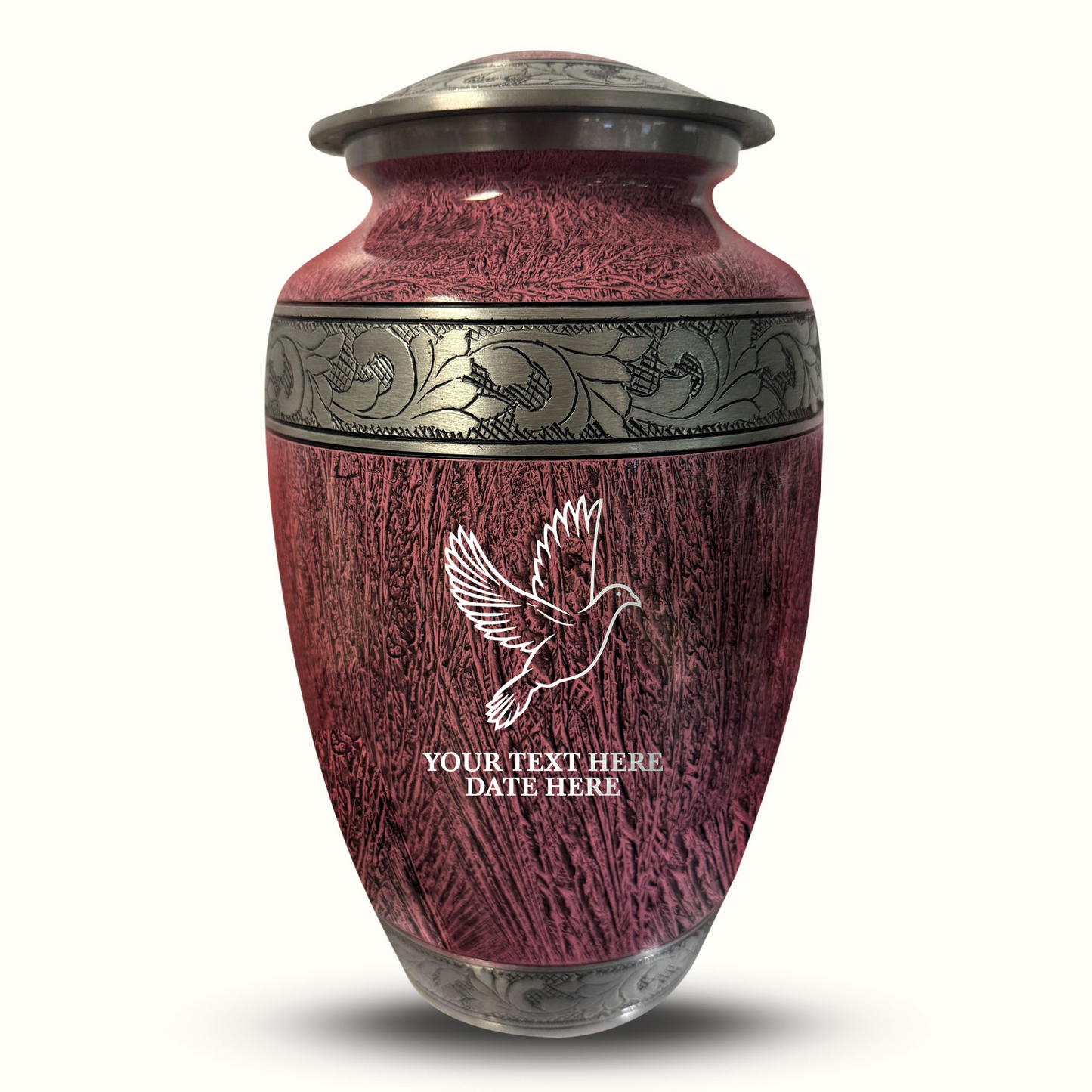 Custom Large Cremation Urn for Human Ashes - Elevate Collection - Memorial Dove Design - Distressed Finish - 200 Cubic Inch