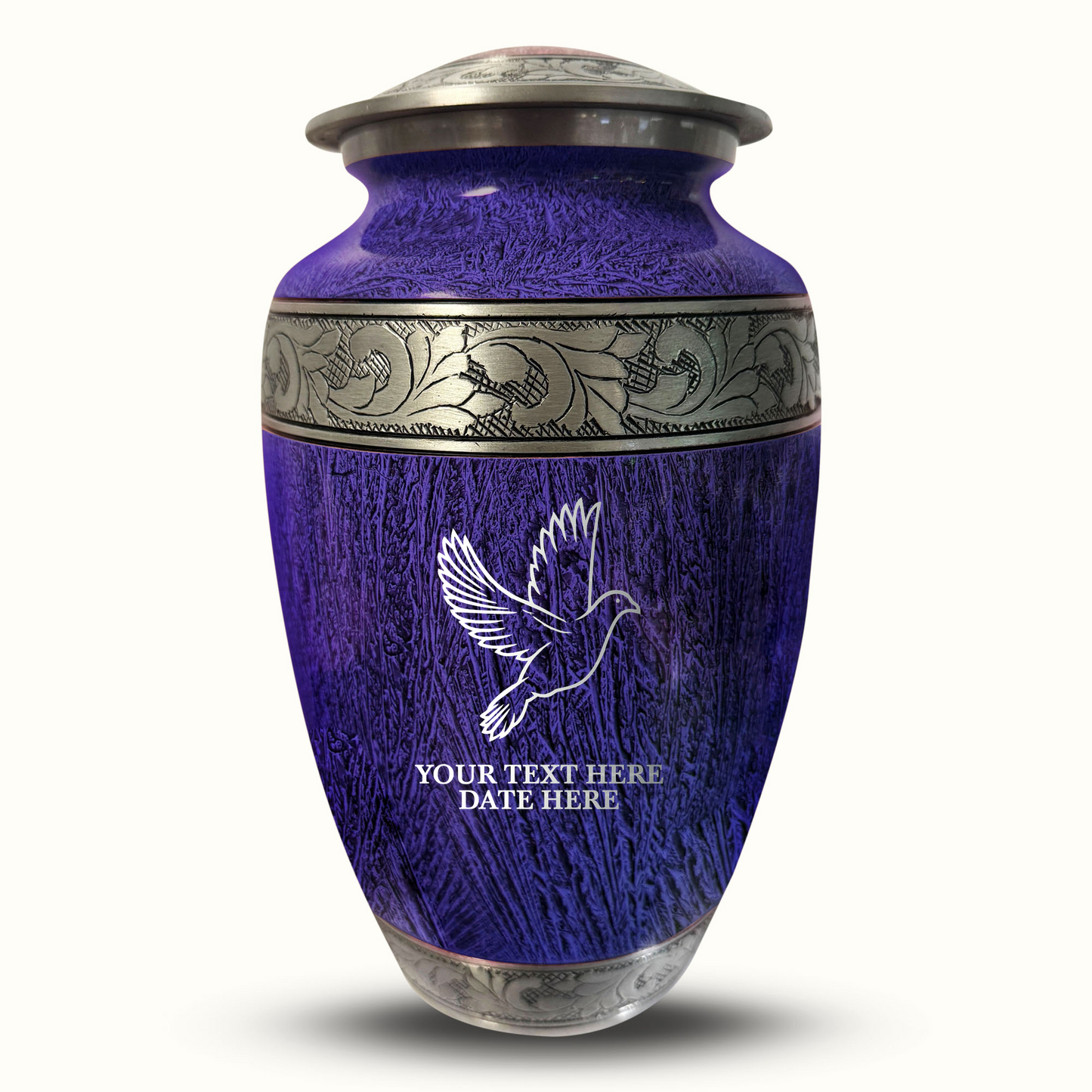 Custom Large Cremation Urn for Human Ashes - Elevate Collection - Memorial Dove Design - Distressed Finish - 200 Cubic Inch