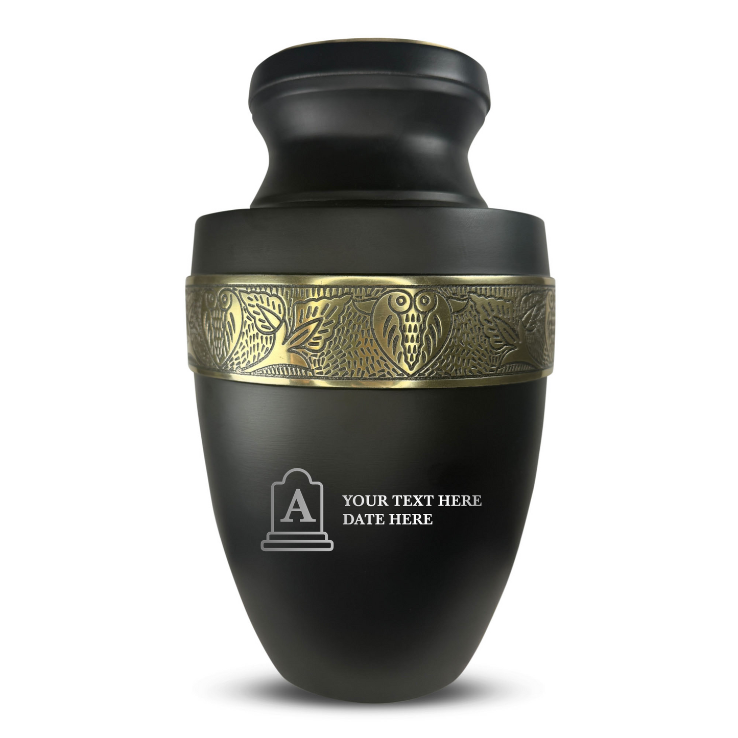 Personalized Adult Cremation Urn with Custom Engraved Name, Date and Funny Tombstone Design Metal Aluminum Vessel for Ashes and Remains | Elite Collection with Gold Inlay | 200 Cubic Inch