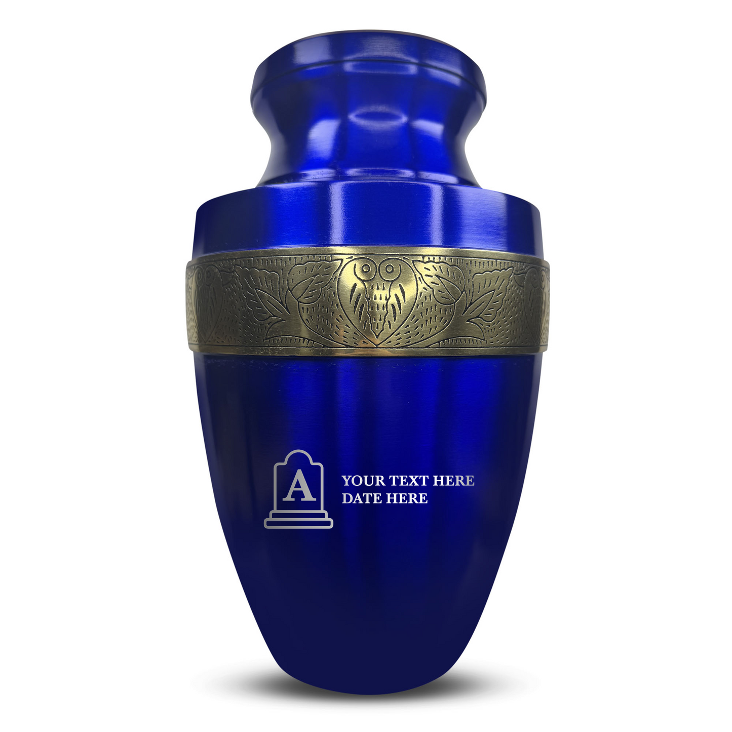 Personalized Adult Cremation Urn with Custom Engraved Name, Date and Funny Tombstone Design Metal Aluminum Vessel for Ashes and Remains | Elite Collection with Gold Inlay | 200 Cubic Inch