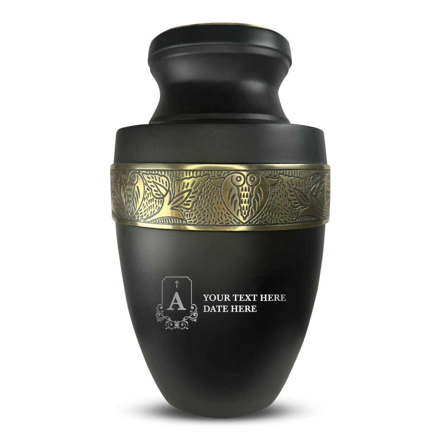 Personalized Adult Cremation Urn with Custom Engraved Name, Date and Funny Tombstone Design Metal Aluminum Vessel for Ashes and Remains | Elite Collection with Gold Inlay | 200 Cubic Inch