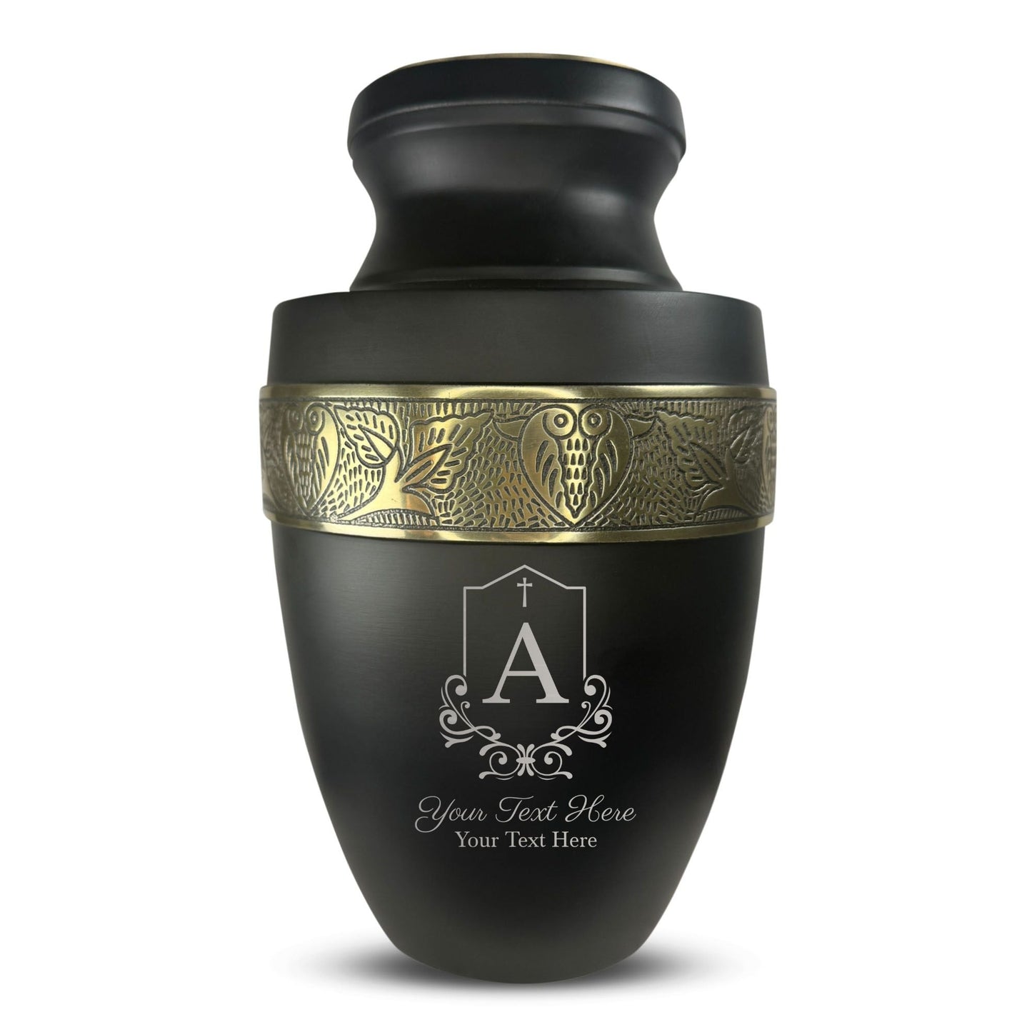 Personalized Adult Cremation Urn with Custom Engraved Name, Date and Headstone Shape Design Metal Aluminum Vessel for Ashes and Remains | Elite Collection with Gold Inlay | 200 Cubic Inch