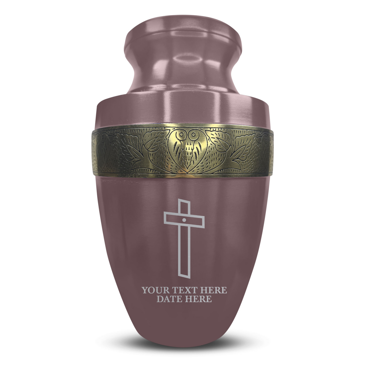 Personalized Adult Cremation Urn with Custom Engraved Name, Date and Memorial Cross Design Metal Aluminum Vessel for Ashes and Remains | Elite Collection with Gold Inlay | 200 Cubic Inch