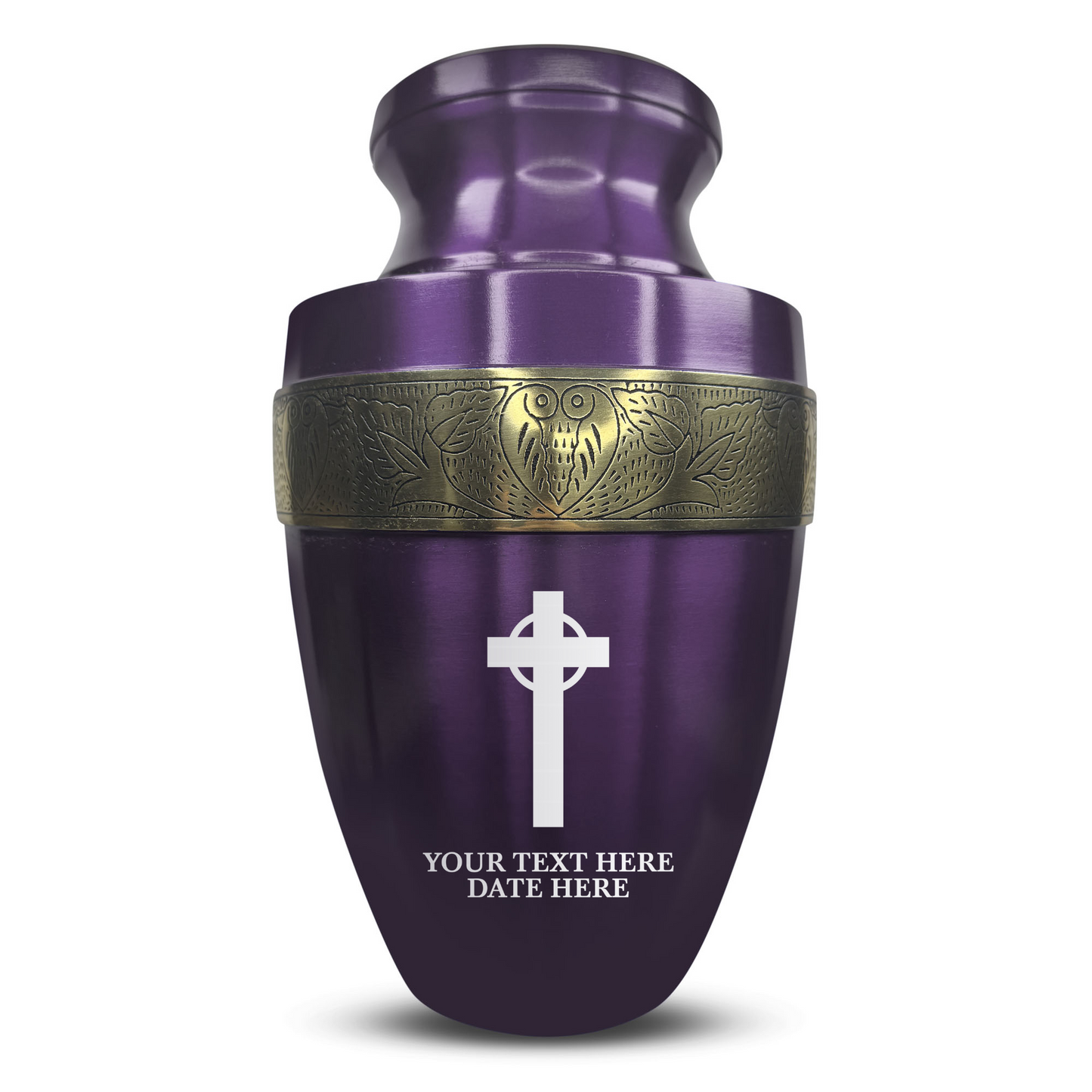 Personalized Adult Cremation Urn with Custom Engraved Name, Date and Memorial Cross Design Metal Aluminum Vessel for Ashes and Remains | Elite Collection with Gold Inlay | 200 Cubic Inch