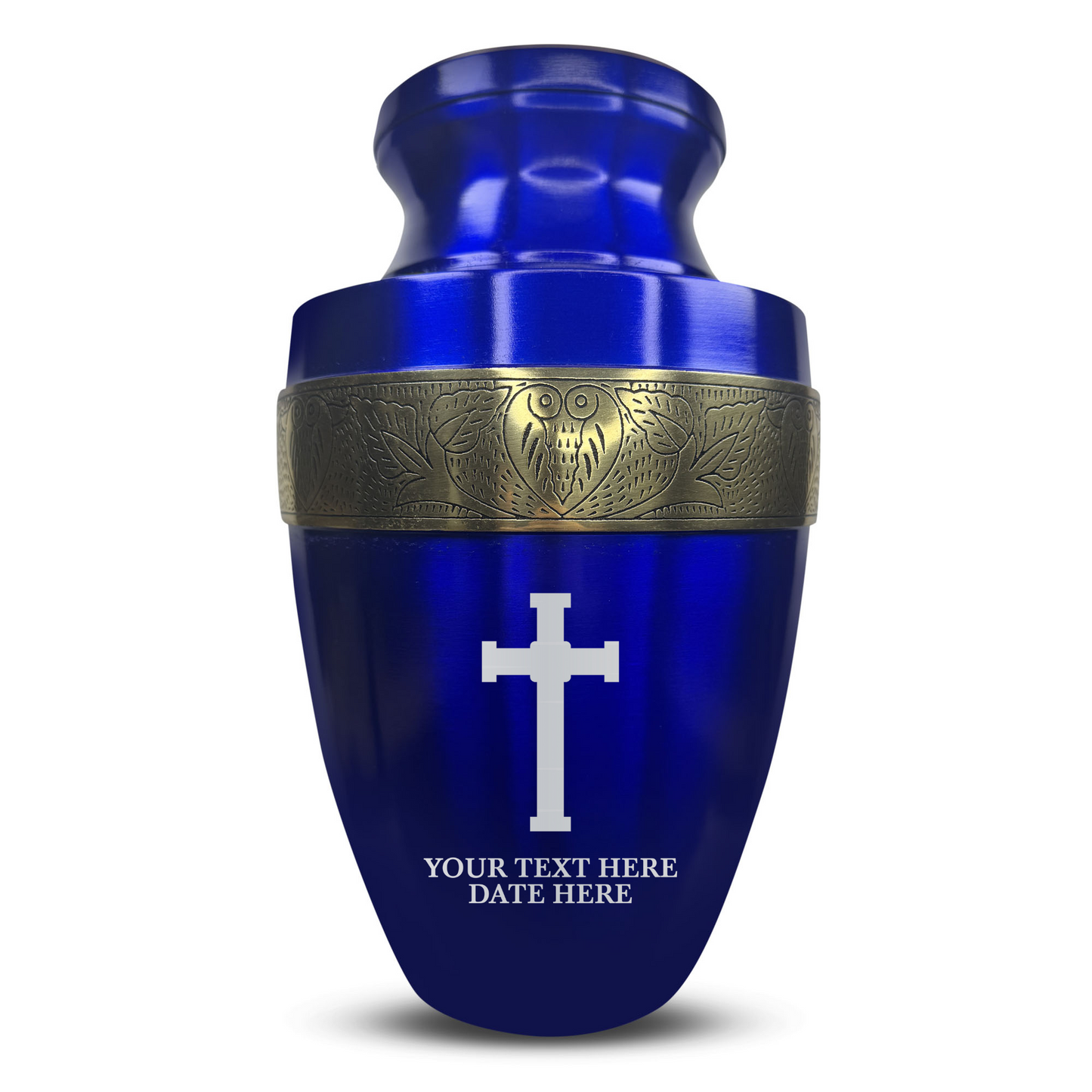 Personalized Adult Cremation Urn with Custom Engraved Name, Date and Memorial Cross Design Metal Aluminum Vessel for Ashes and Remains | Elite Collection with Gold Inlay | 200 Cubic Inch