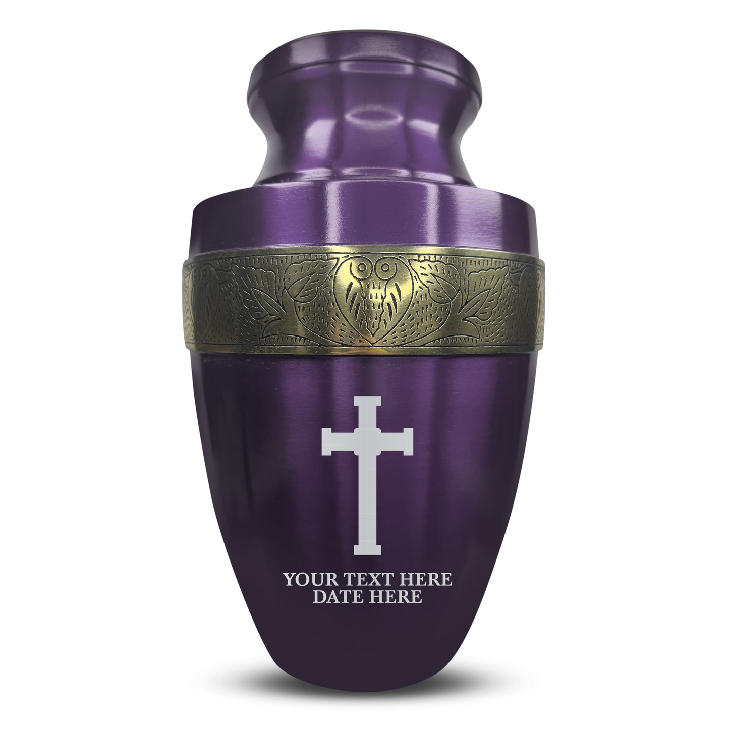 Personalized Adult Cremation Urn with Custom Engraved Name, Date and Memorial Cross Design Metal Aluminum Vessel for Ashes and Remains | Elite Collection with Gold Inlay | 200 Cubic Inch