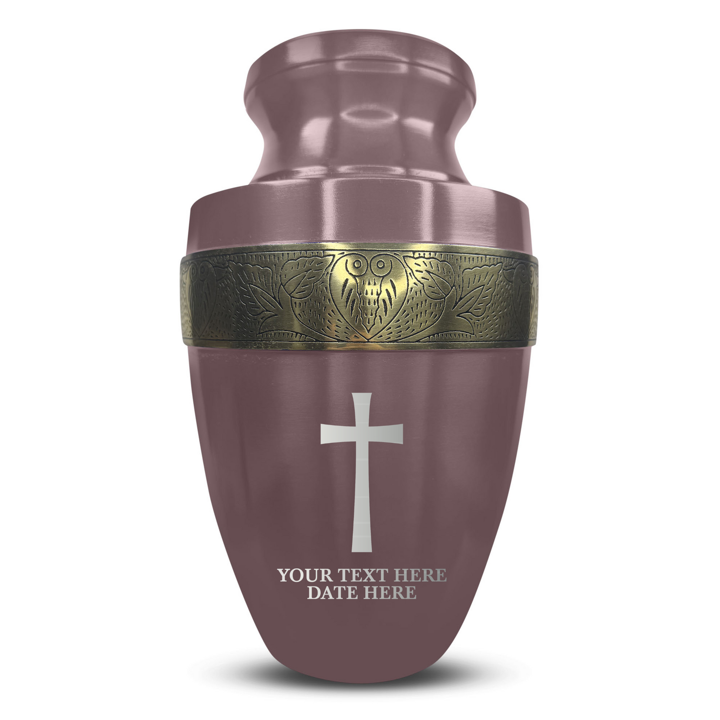 Personalized Adult Cremation Urn with Custom Engraved Name, Date and Memorial Cross Design Metal Aluminum Vessel for Ashes and Remains | Elite Collection with Gold Inlay | 200 Cubic Inch