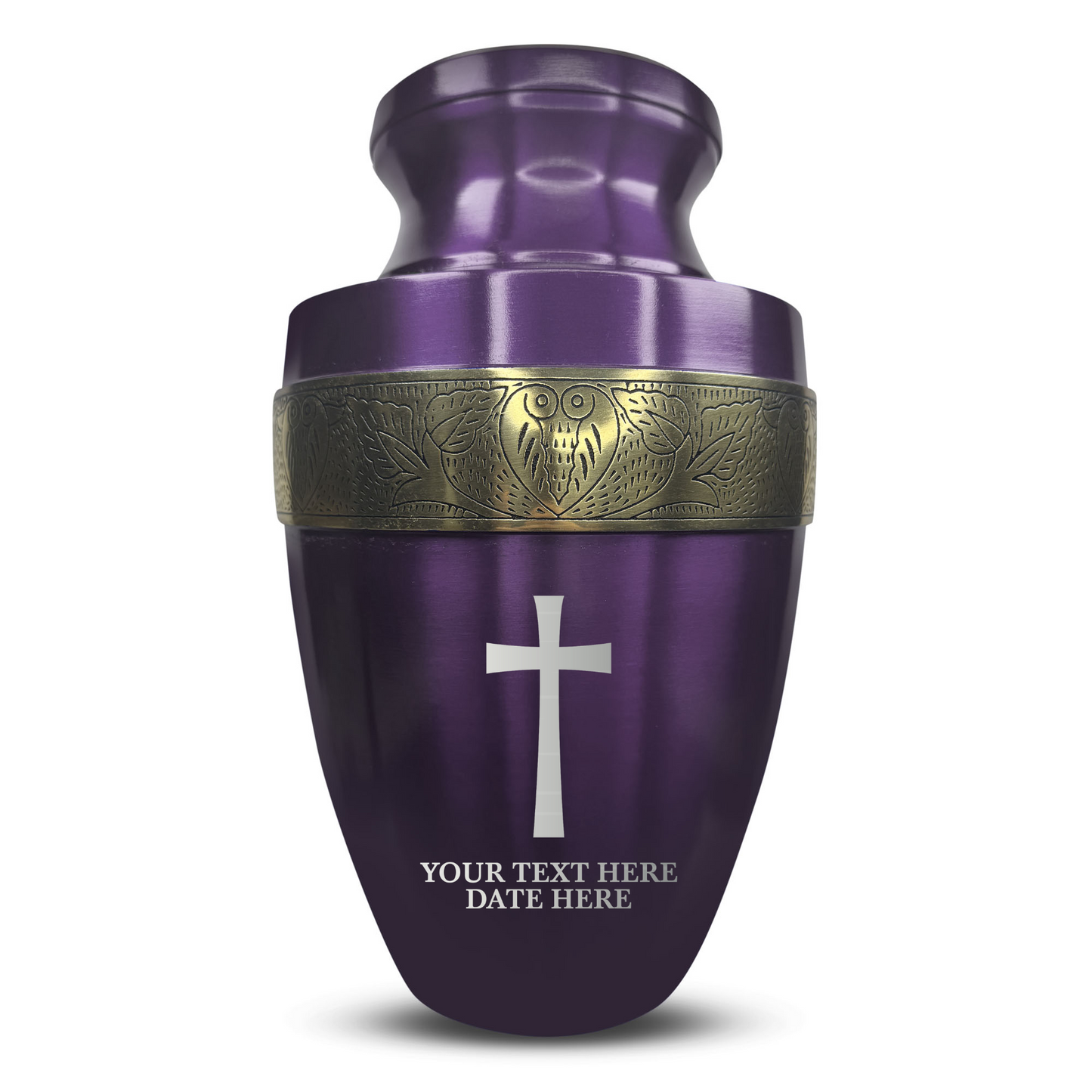Personalized Adult Cremation Urn with Custom Engraved Name, Date and Memorial Cross Design Metal Aluminum Vessel for Ashes and Remains | Elite Collection with Gold Inlay | 200 Cubic Inch