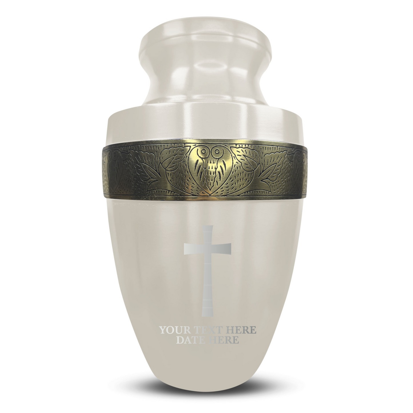 Personalized Adult Cremation Urn with Custom Engraved Name, Date and Memorial Cross Design Metal Aluminum Vessel for Ashes and Remains | Elite Collection with Gold Inlay | 200 Cubic Inch