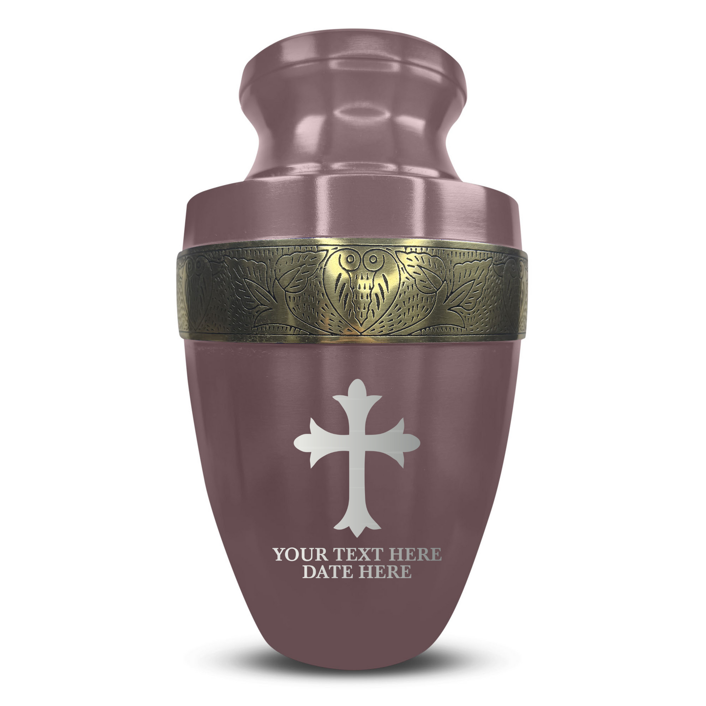 Personalized Adult Cremation Urn with Custom Engraved Name, Date and Memorial Cross Design Metal Aluminum Vessel for Ashes and Remains | Elite Collection with Gold Inlay | 200 Cubic Inch