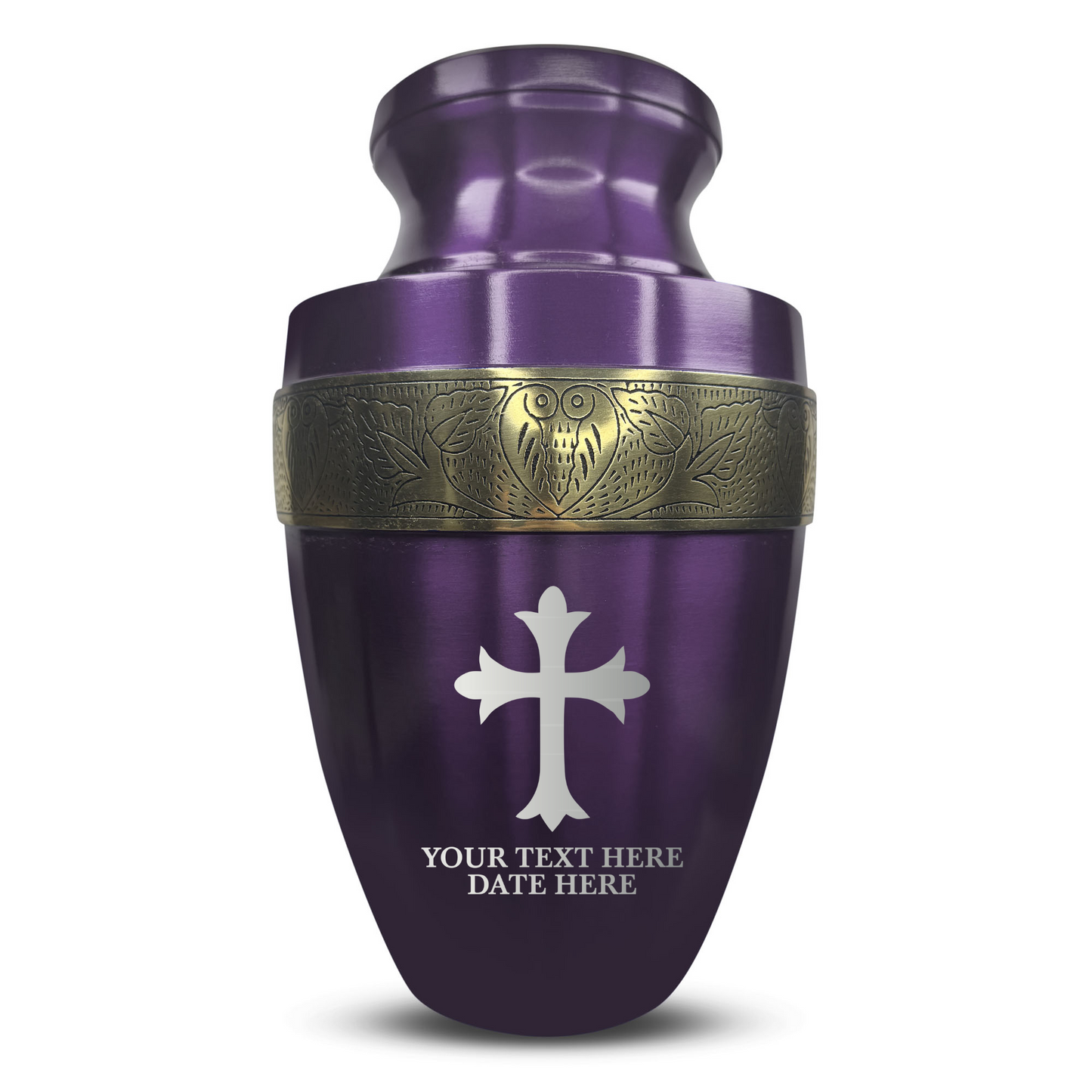 Personalized Adult Cremation Urn with Custom Engraved Name, Date and Memorial Cross Design Metal Aluminum Vessel for Ashes and Remains | Elite Collection with Gold Inlay | 200 Cubic Inch