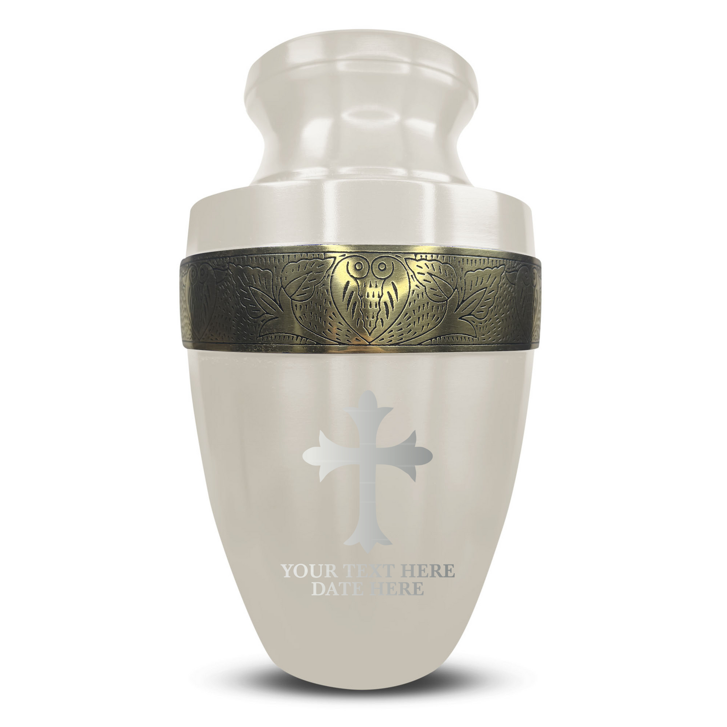 Personalized Adult Cremation Urn with Custom Engraved Name, Date and Memorial Cross Design Metal Aluminum Vessel for Ashes and Remains | Elite Collection with Gold Inlay | 200 Cubic Inch