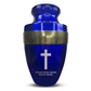 Personalized Adult Cremation Urn with Custom Engraved Name, Date and Memorial Cross Design Metal Aluminum Vessel for Ashes and Remains | Elite Collection with Gold Inlay | 200 Cubic Inch