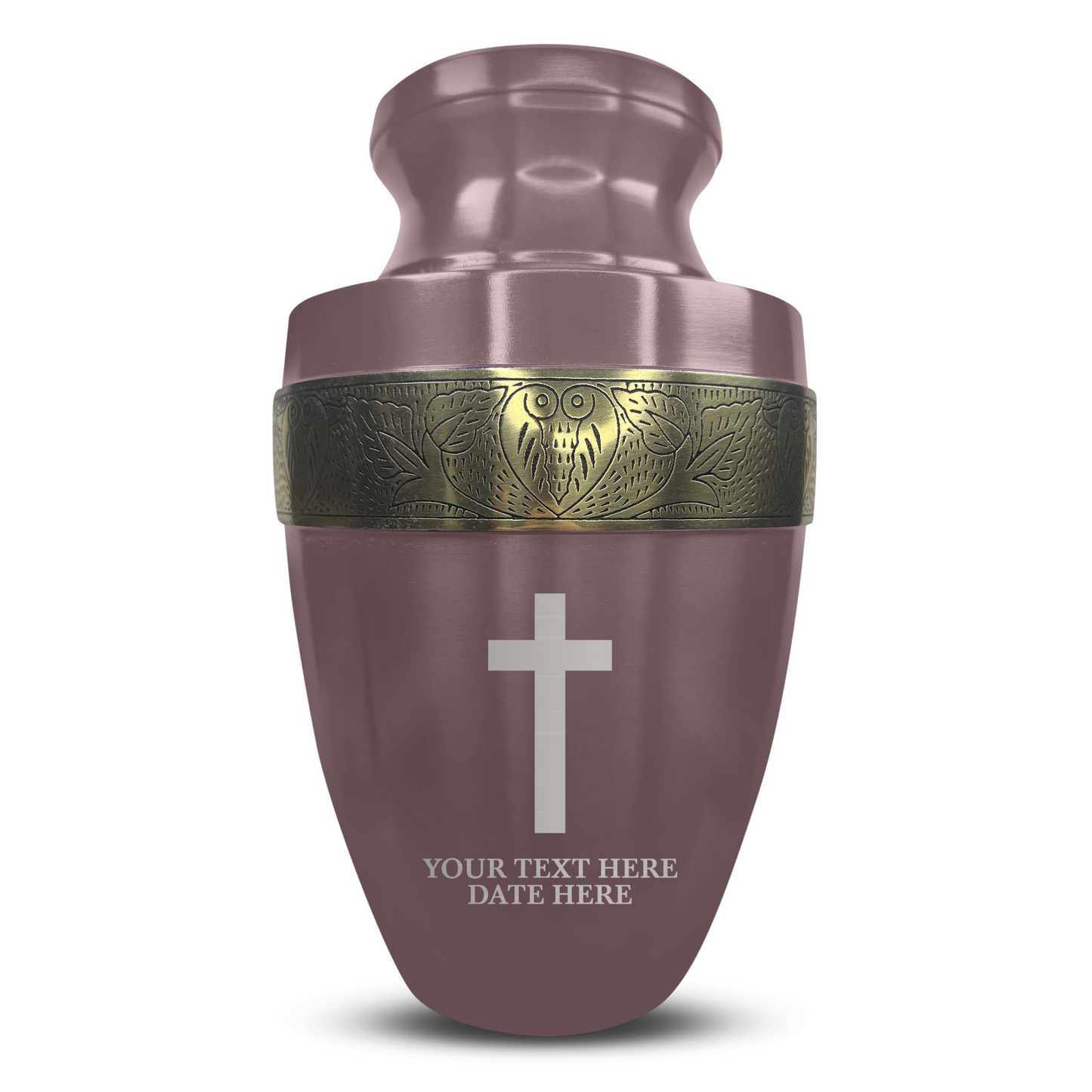 Personalized Adult Cremation Urn with Custom Engraved Name, Date and Memorial Cross Design Metal Aluminum Vessel for Ashes and Remains | Elite Collection with Gold Inlay | 200 Cubic Inch