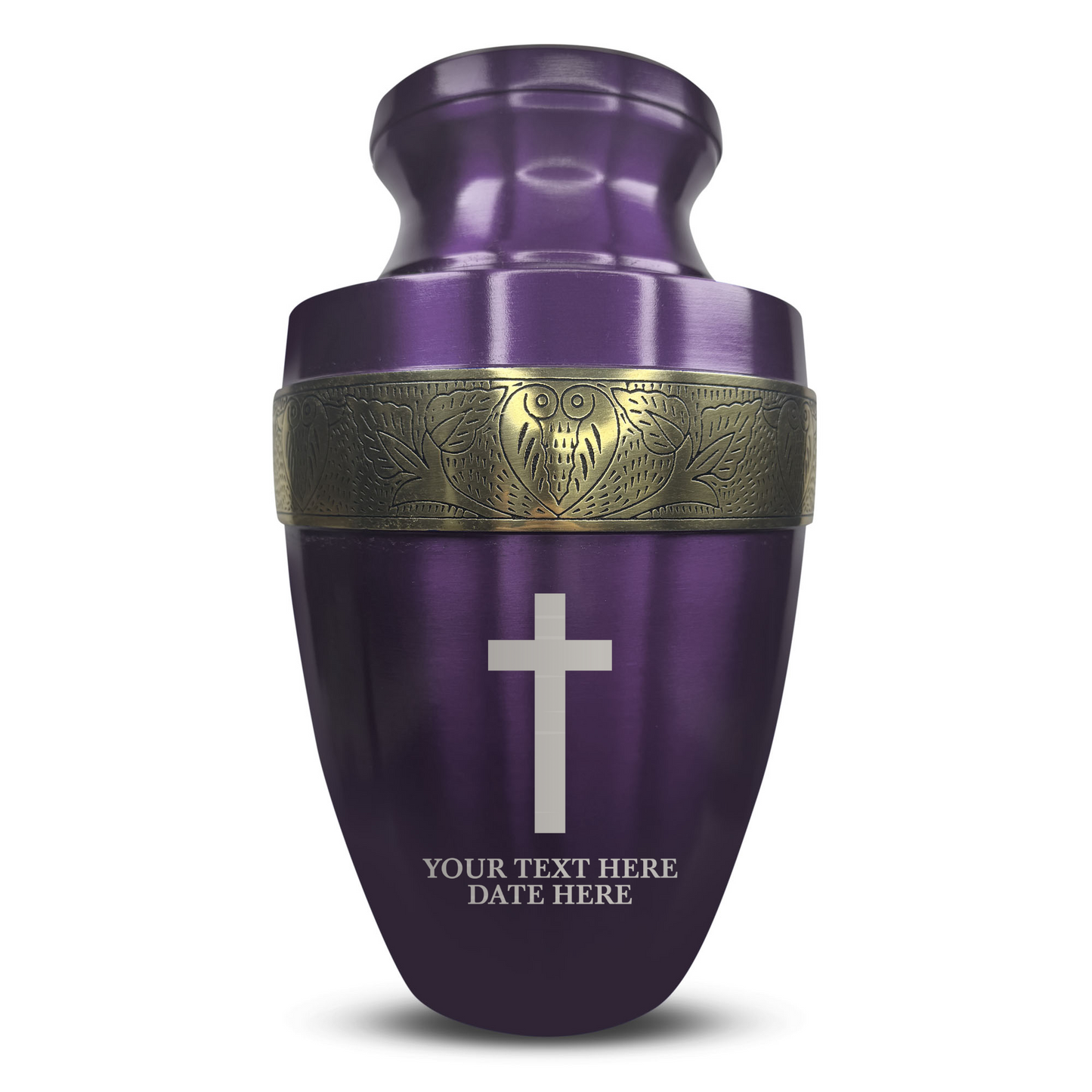 Personalized Adult Cremation Urn with Custom Engraved Name, Date and Memorial Cross Design Metal Aluminum Vessel for Ashes and Remains | Elite Collection with Gold Inlay | 200 Cubic Inch