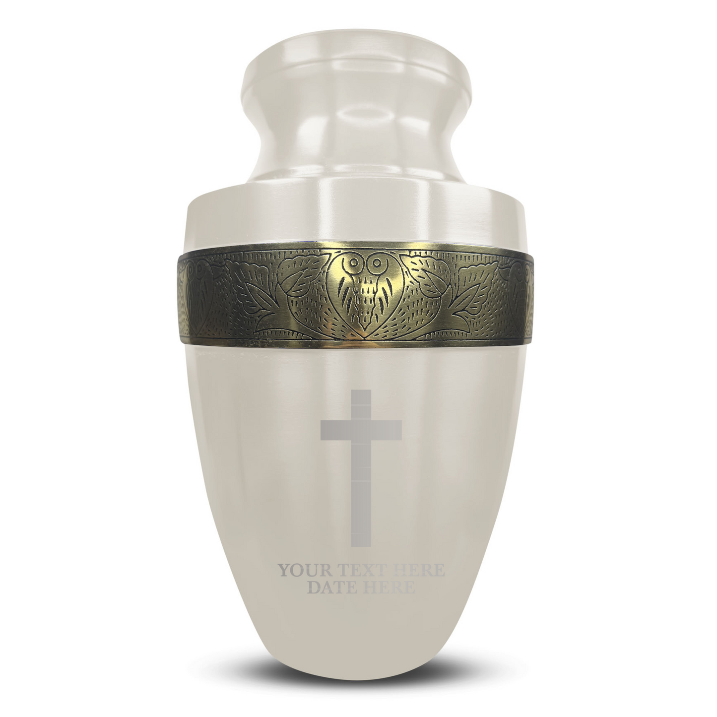Personalized Adult Cremation Urn with Custom Engraved Name, Date and Memorial Cross Design Metal Aluminum Vessel for Ashes and Remains | Elite Collection with Gold Inlay | 200 Cubic Inch