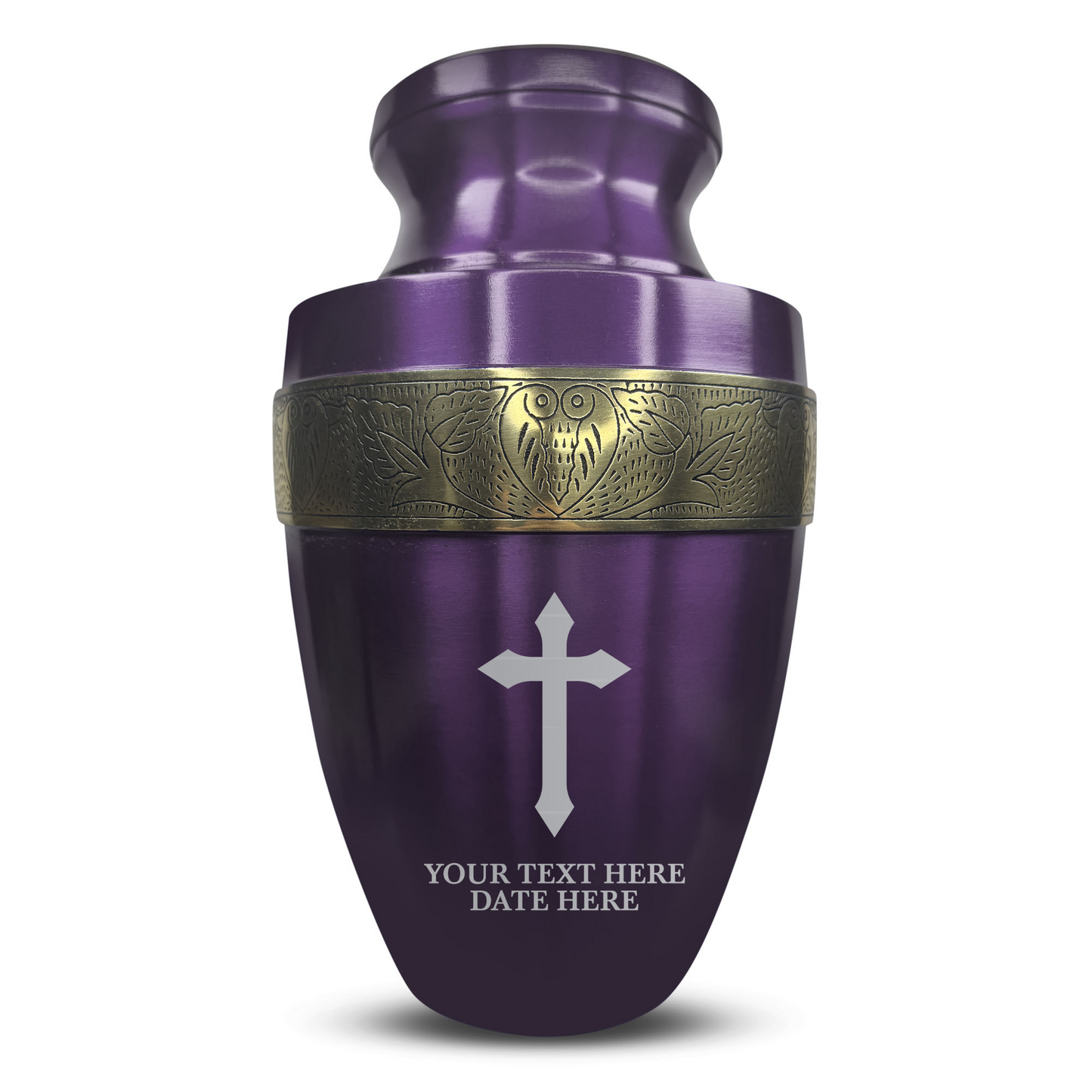 Personalized Adult Cremation Urn with Custom Engraved Name, Date and Memorial Cross Design Metal Aluminum Vessel for Ashes and Remains | Elite Collection with Gold Inlay | 200 Cubic Inch