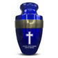 Personalized Adult Cremation Urn with Custom Engraved Name, Date and Memorial Cross Design Metal Aluminum Vessel for Ashes and Remains | Elite Collection with Gold Inlay | 200 Cubic Inch