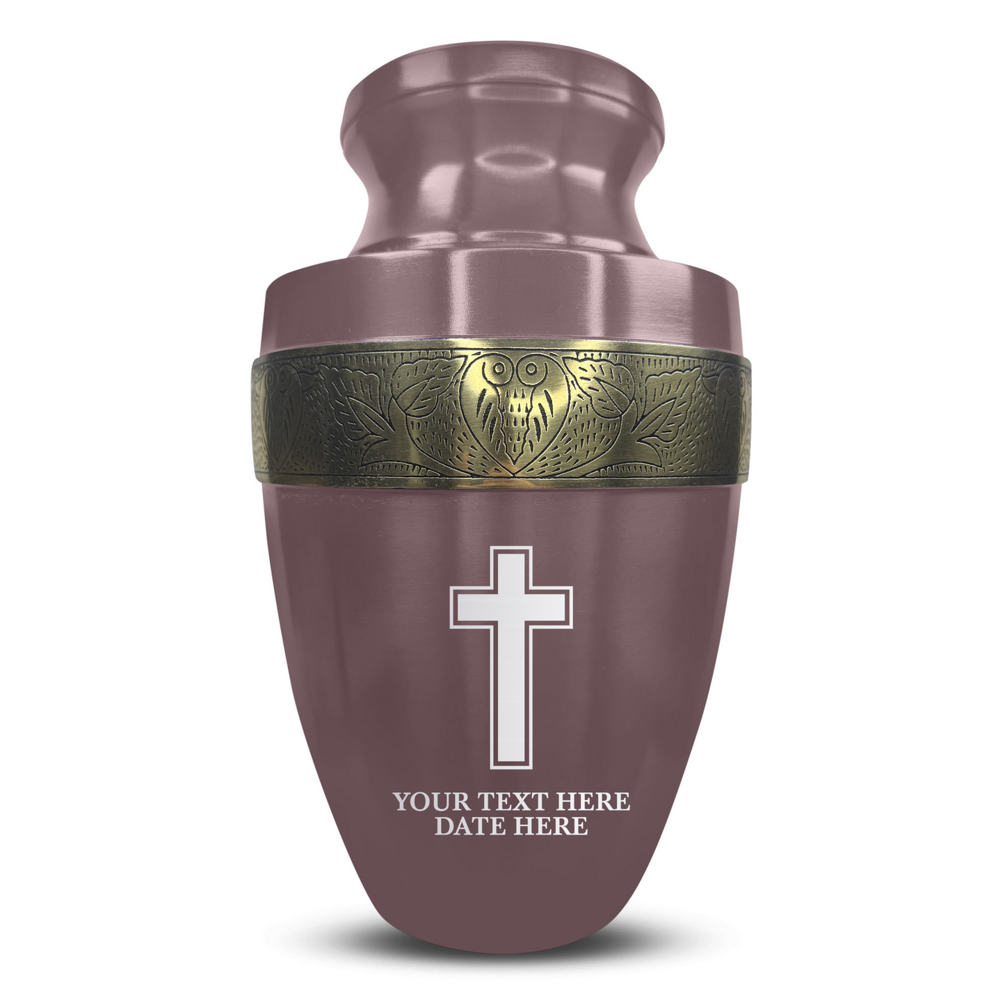 Personalized Adult Cremation Urn with Custom Engraved Name, Date and Memorial Cross Design Metal Aluminum Vessel for Ashes and Remains | Elite Collection with Gold Inlay | 200 Cubic Inch