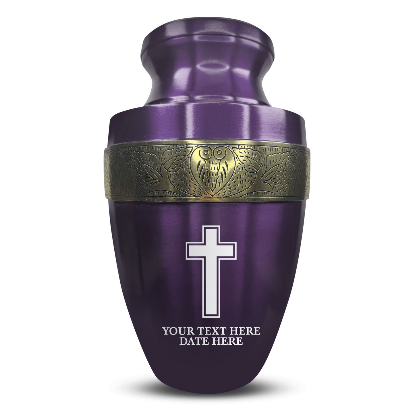 Personalized Adult Cremation Urn with Custom Engraved Name, Date and Memorial Cross Design Metal Aluminum Vessel for Ashes and Remains | Elite Collection with Gold Inlay | 200 Cubic Inch