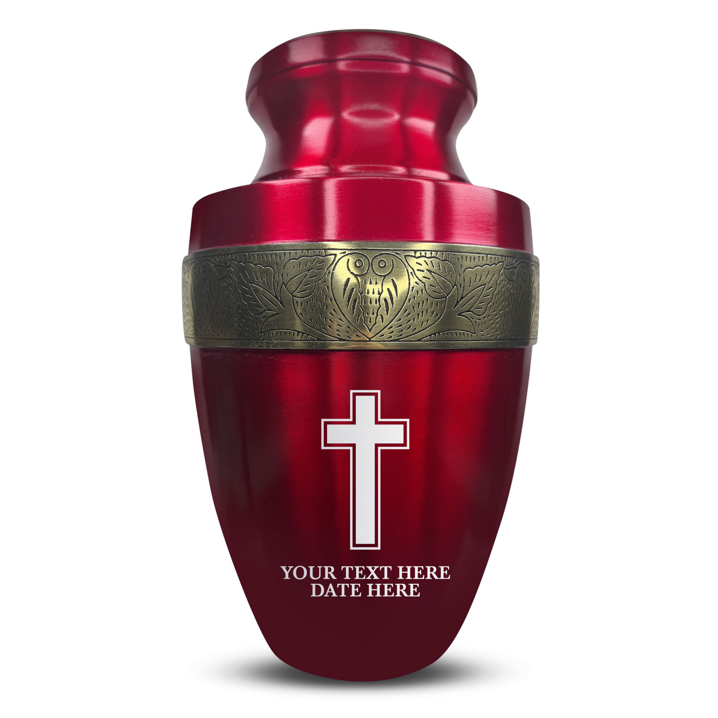 Personalized Adult Cremation Urn with Custom Engraved Name, Date and Memorial Cross Design Metal Aluminum Vessel for Ashes and Remains | Elite Collection with Gold Inlay | 200 Cubic Inch