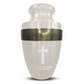 Personalized Adult Cremation Urn with Custom Engraved Name, Date and Memorial Cross Design Metal Aluminum Vessel for Ashes and Remains | Elite Collection with Gold Inlay | 200 Cubic Inch