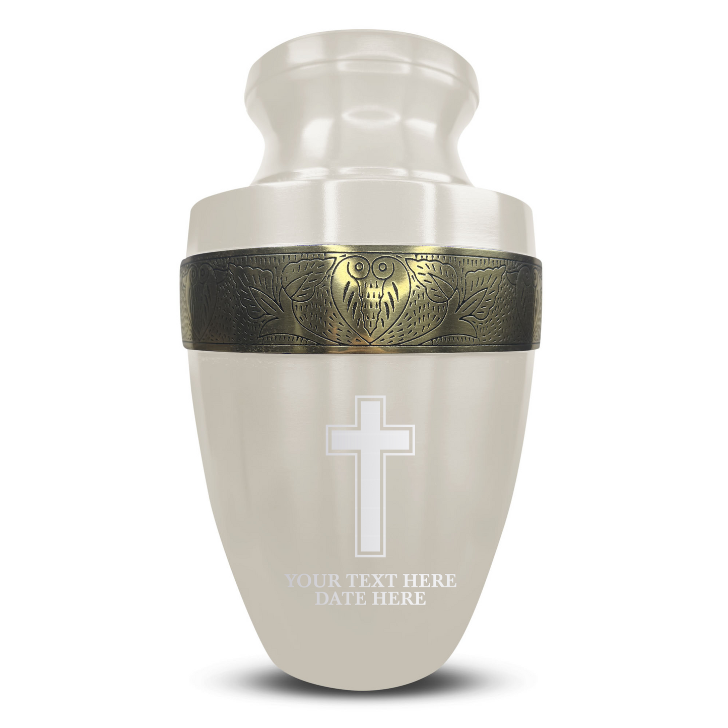 Personalized Adult Cremation Urn with Custom Engraved Name, Date and Memorial Cross Design Metal Aluminum Vessel for Ashes and Remains | Elite Collection with Gold Inlay | 200 Cubic Inch