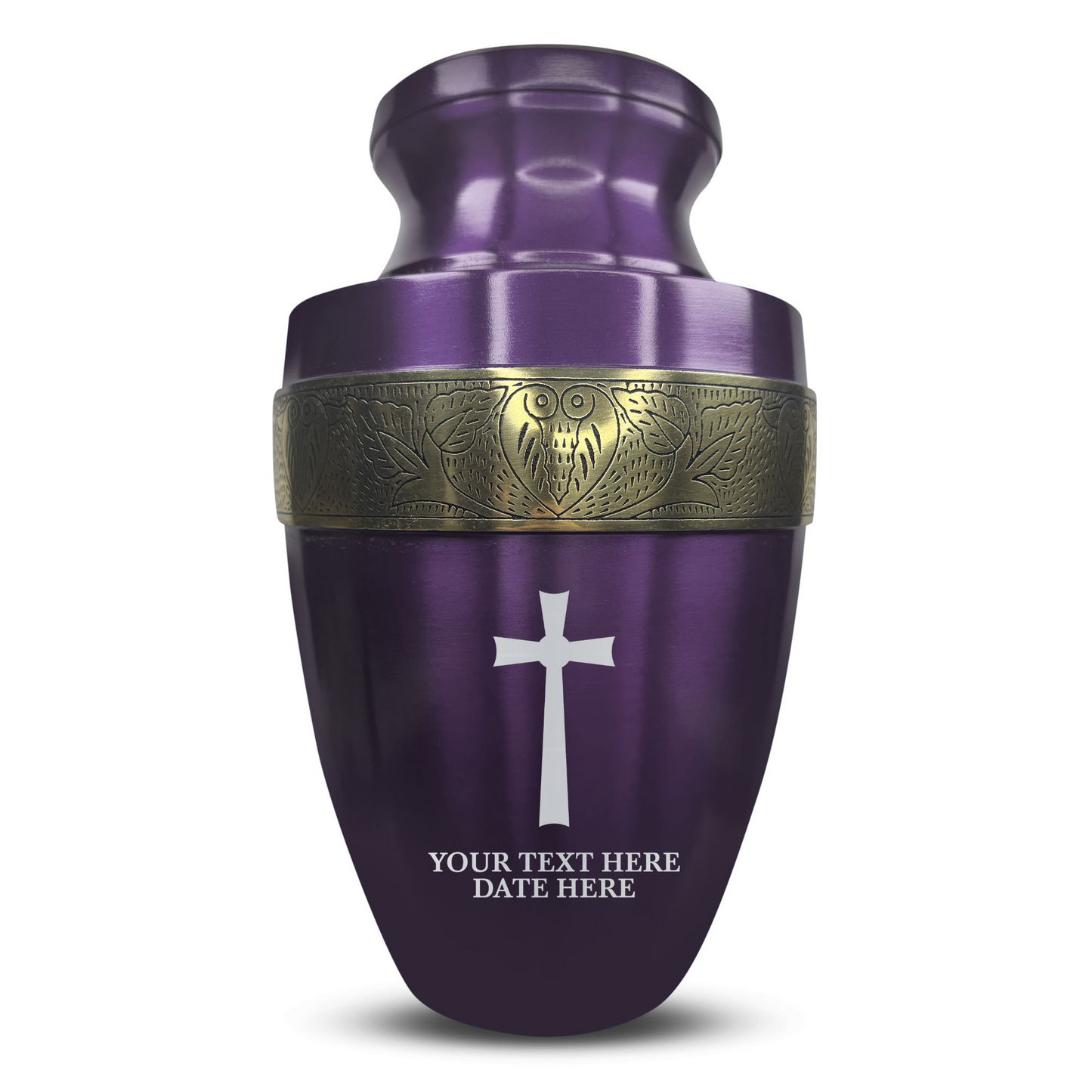 Personalized Adult Cremation Urn with Custom Engraved Name, Date and Memorial Cross Design Metal Aluminum Vessel for Ashes and Remains | Elite Collection with Gold Inlay | 200 Cubic Inch