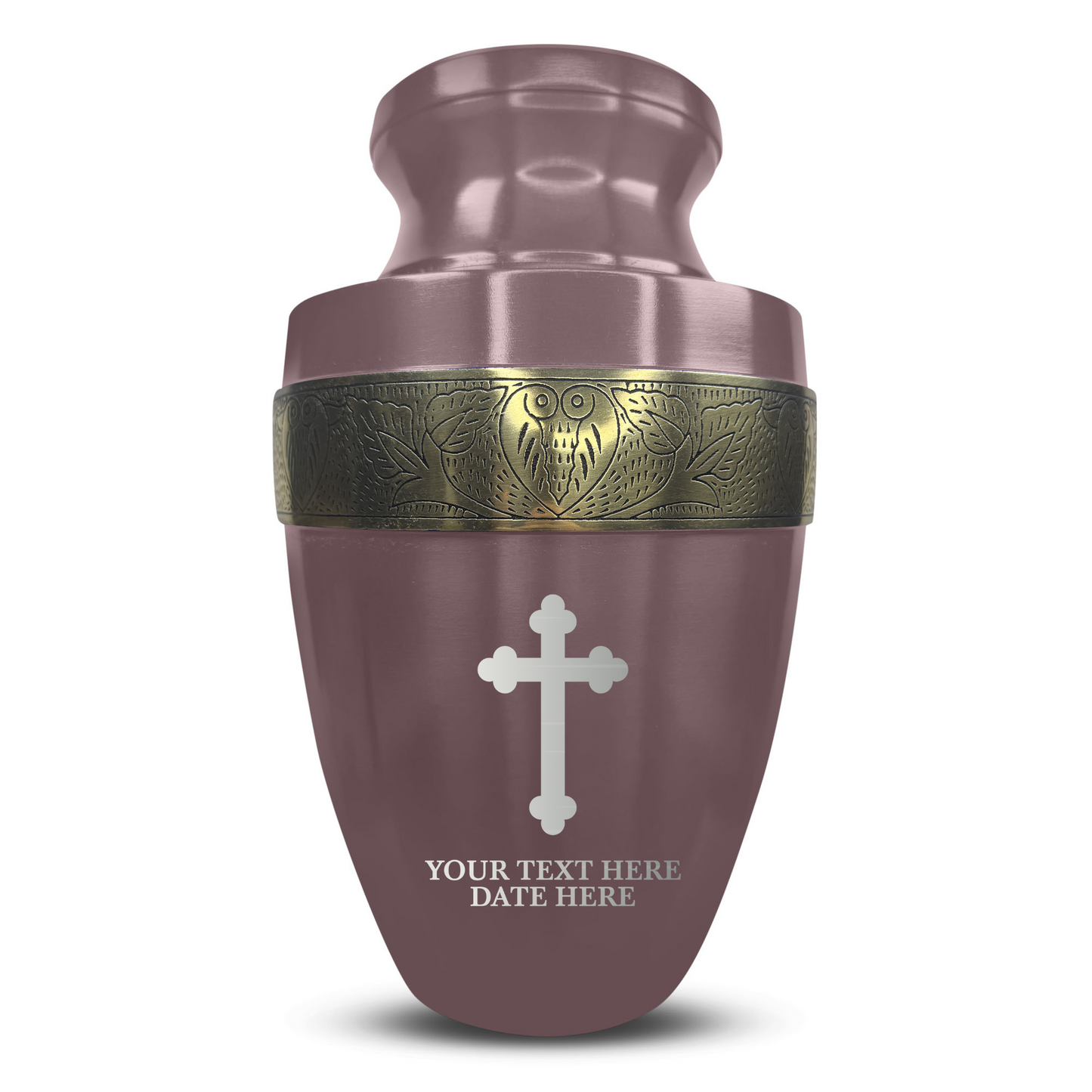 Personalized Adult Cremation Urn with Custom Engraved Name, Date and Memorial Cross Design Metal Aluminum Vessel for Ashes and Remains | Elite Collection with Gold Inlay | 200 Cubic Inch